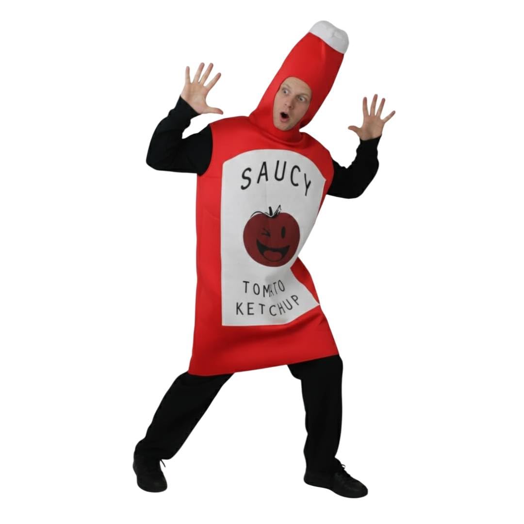 Ketchup and Hot Dog Costume Set – Funny Stag, Duo & Couples Fancy Dress Outfits for Adults – Hilarious Food Costume for Parties, Festivals & Halloween