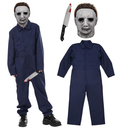 Michael Myers kids costume with jumpsuit, mask and knife prop, AENEY