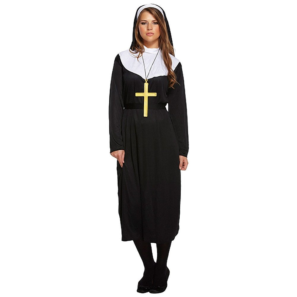 HENBRANDT Adult Women’s Classic Nun Plus Size Fancy Dress Halloween Costume Nuns Religious Habit with Black Nun Veil and Belt Dress Up Outfit Ladies Fancy Dress Costume (XL)