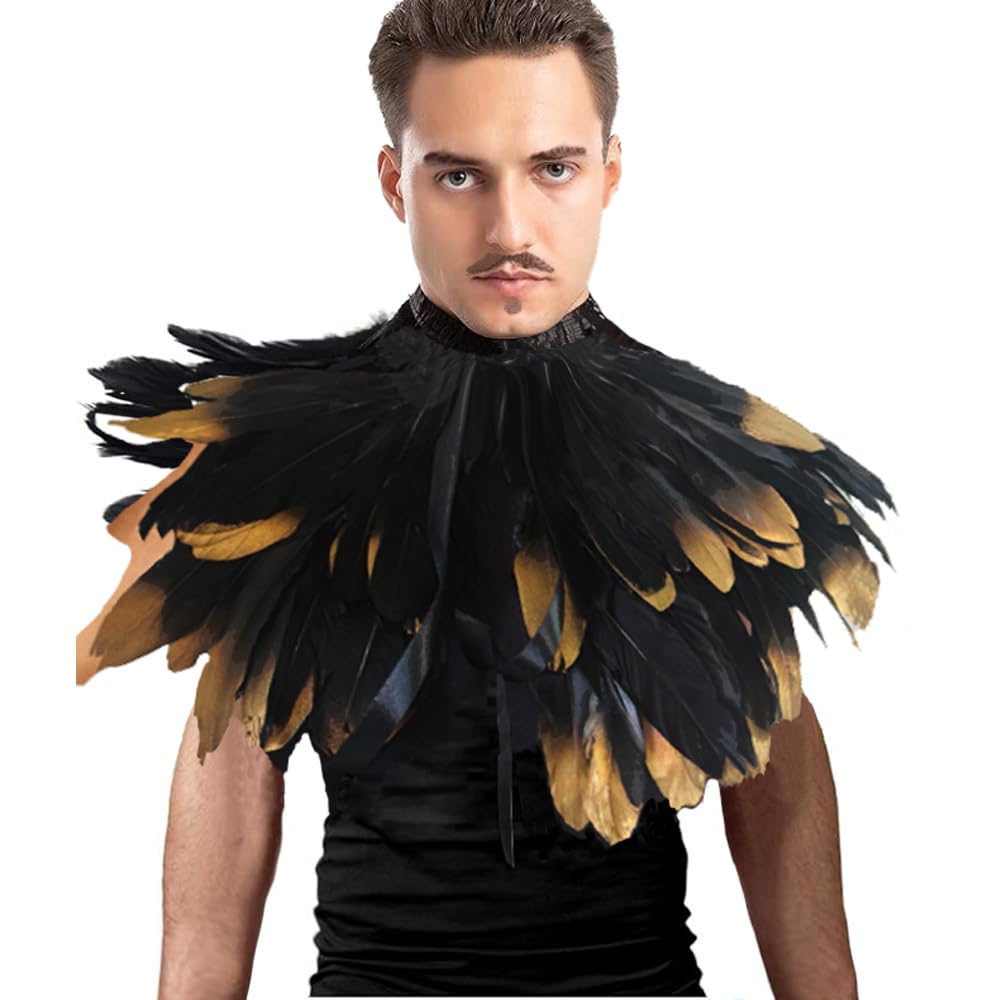 Gothic Feather Shawl Punk Feather Shrug Cape Collar for Men Women