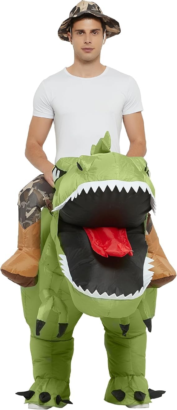REWIAR Inflatable Dinosaur Costume for Adult - Riding T-Rex Air Blowing up Funny Fancy Dress Party Halloween Costume (L)