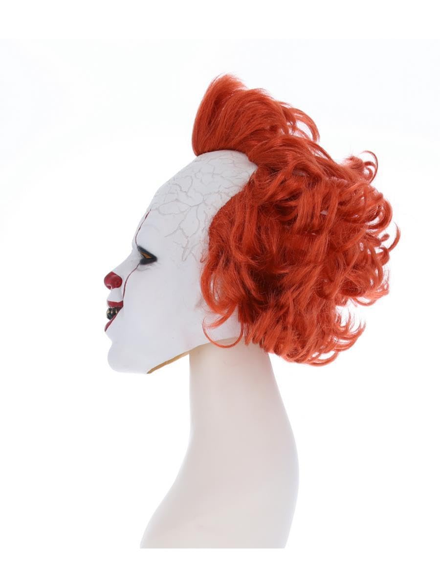 Smiffys IT Chapter Two Pennywise Mask for Adults, Full Head Latex with Hair, White and Orange, Officially Licensed, Ideal for Halloween and Themed Fancy Dress Parties