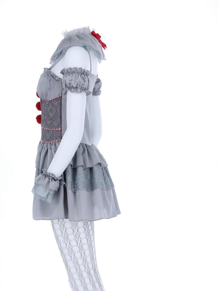 Smiffys IT Chapter Two Pennywise Ladies Costume for Adults, Mini Dress with Sleeves, Neck Ruffle, and Tights, Grey, Officially Licensed, Ideal for Halloween and Matching Fancy Dress Parties