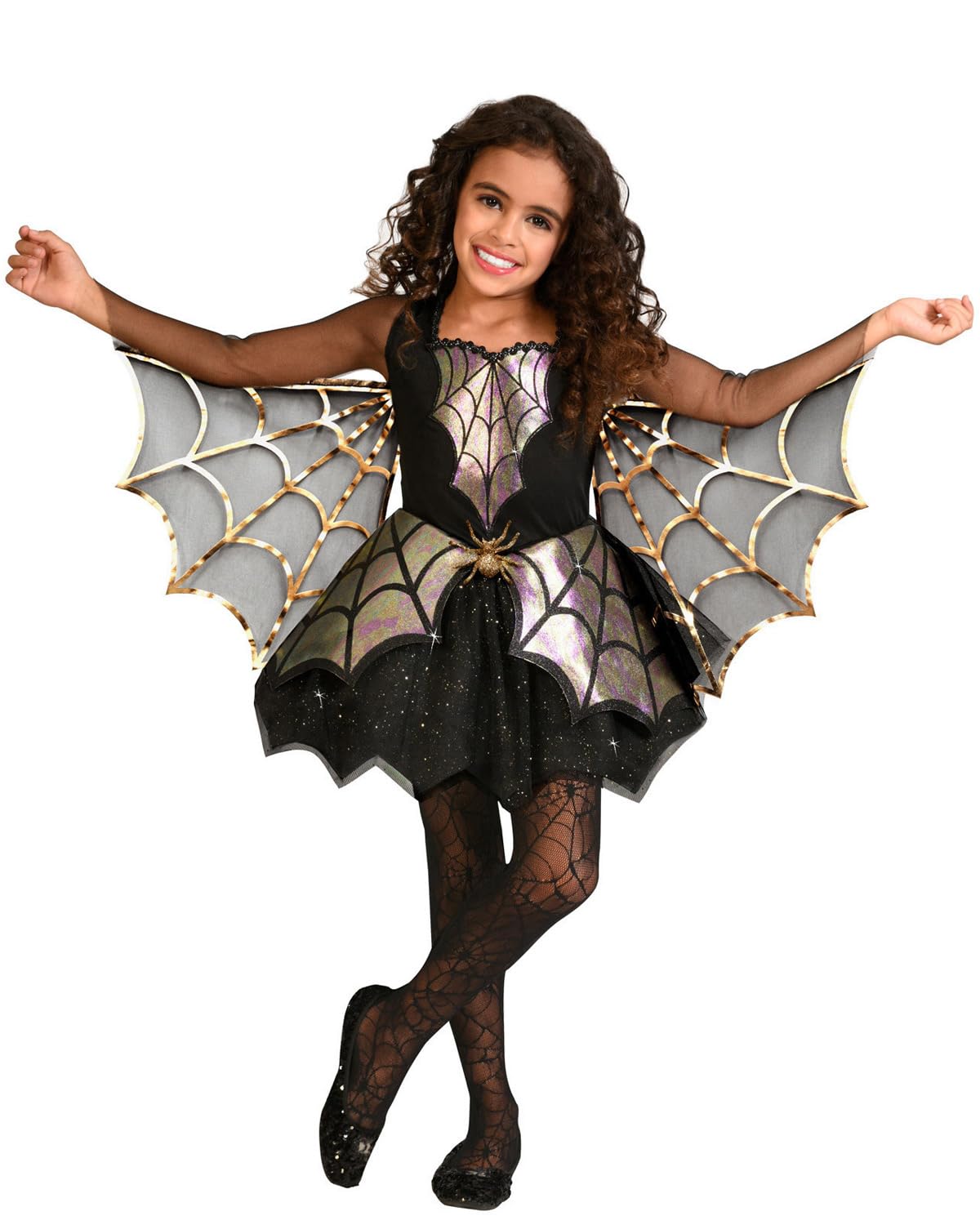 amscan 9905069 Childs Iridescent Spider Web Girl Fancy Dress Halloween Costume Age 10-12 Years