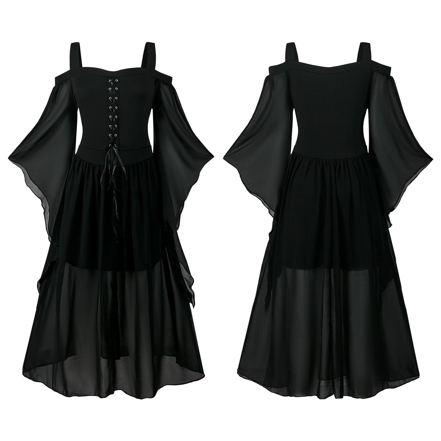 Women's Medieval Dress with Trumpet Sleeves Renaissance Medieval (image 6)