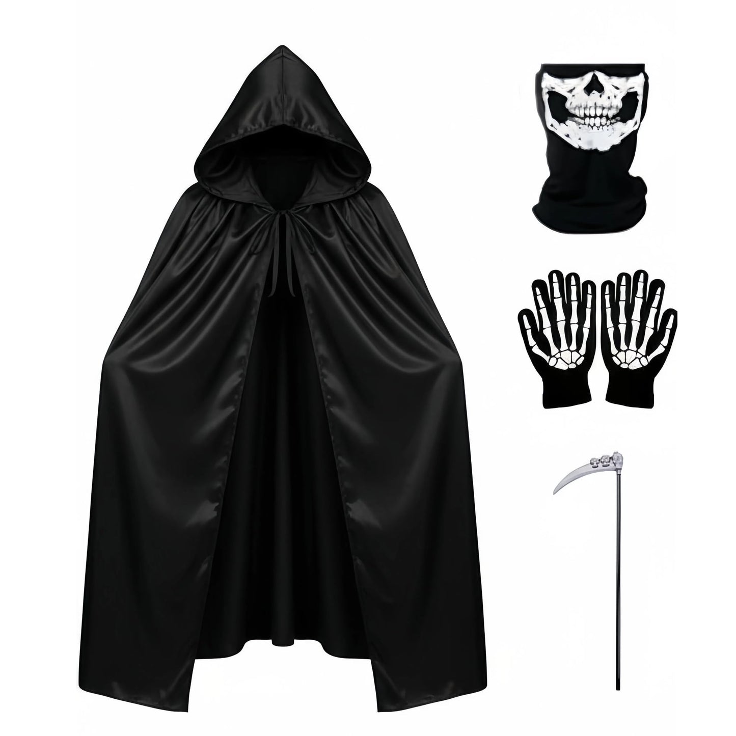 Veroda Mysterious Horror Reaper Costumes for Halloween Dress Up Death Costumes Hooded Cape Gloves Scythe (children)