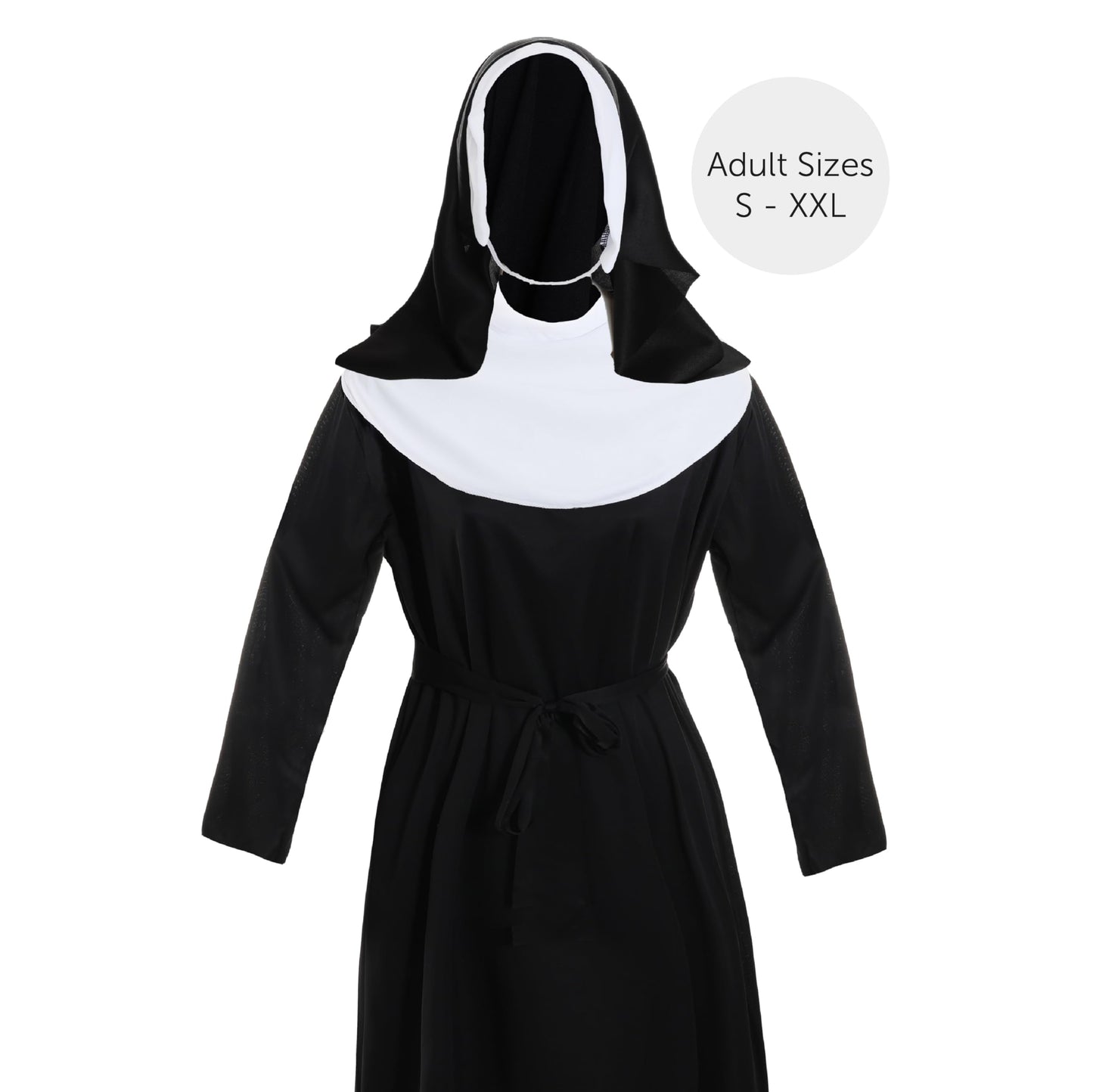 Mens Nun Costume - X-Large - Black and White Robe, Matching Headpiece, Belt and Gold Cross Necklace - Adults Funny Stag Do Religious Halloween Fancy Dress Costume