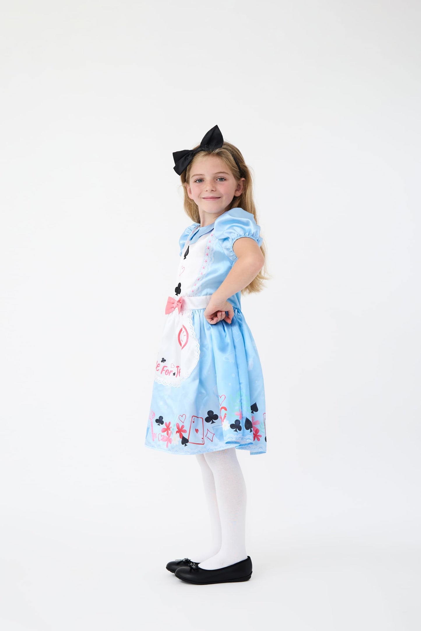 Blues Group Wonderland Alice Girls Costume with Bow Headband, Book Character Fancy Dress, World Book Day, Party Outfit, Ages 3-10 (6-8 Years)