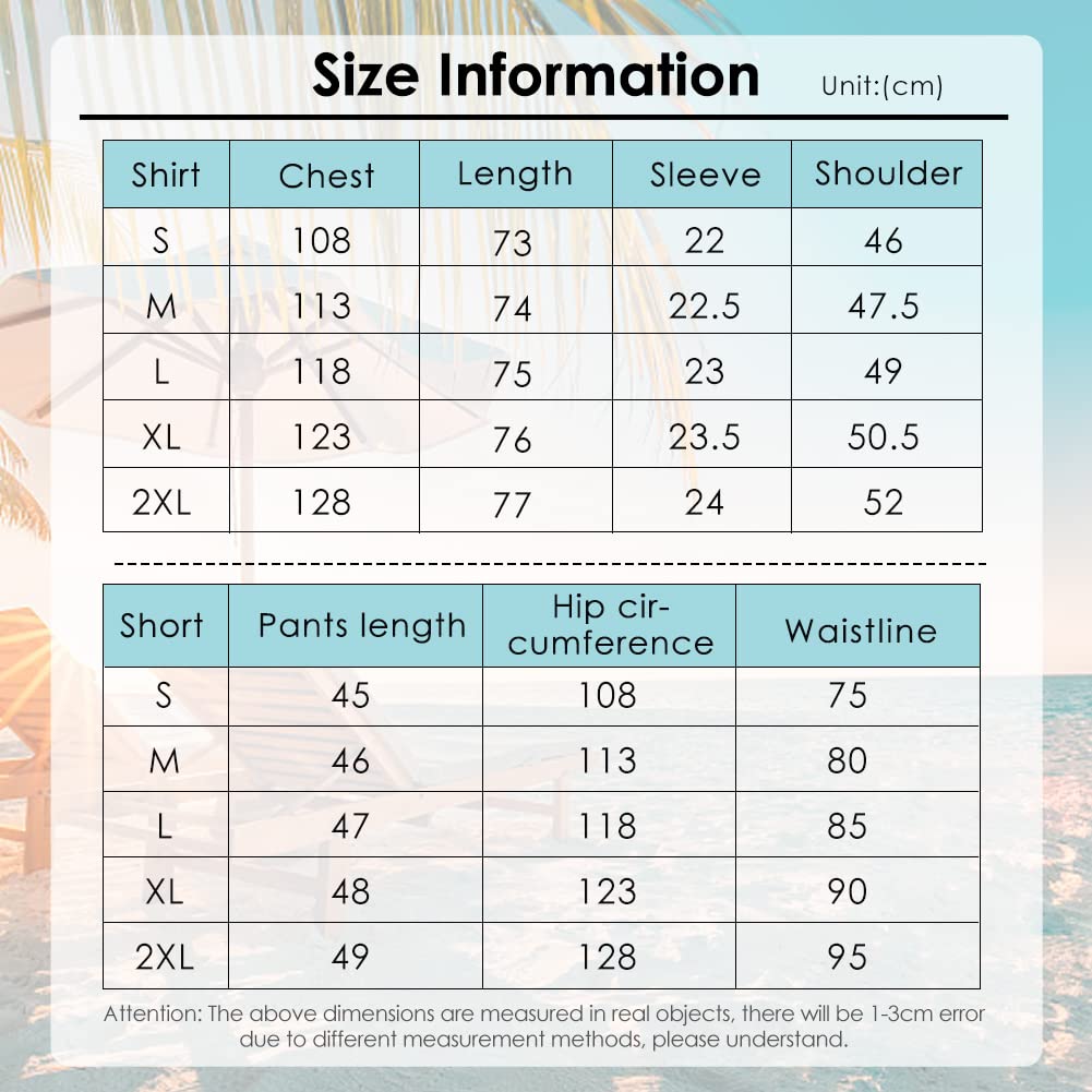 Wirltte Mens Hawaiian Shirt and Shorts Set Tropical Floral Print 2 Piece Outfits Blue Green S