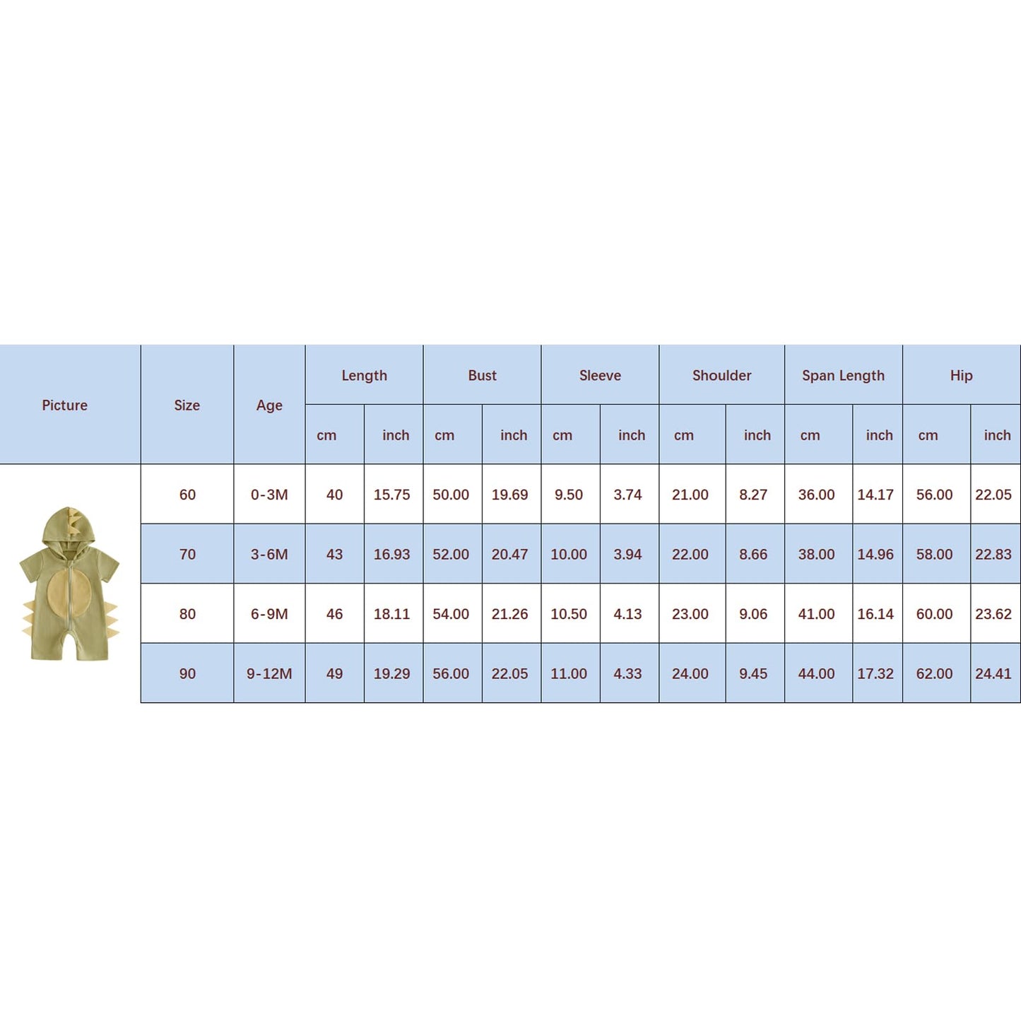 JCOPLY Newborn Baby Boy Romper Infant One Piece Outfit Dinosaur Backbone Decor Short Sleeve Zip Up Hooded Jumpsuit Waffle Overalls Summer Clothes 0-12M (Green, 0-3 Months)