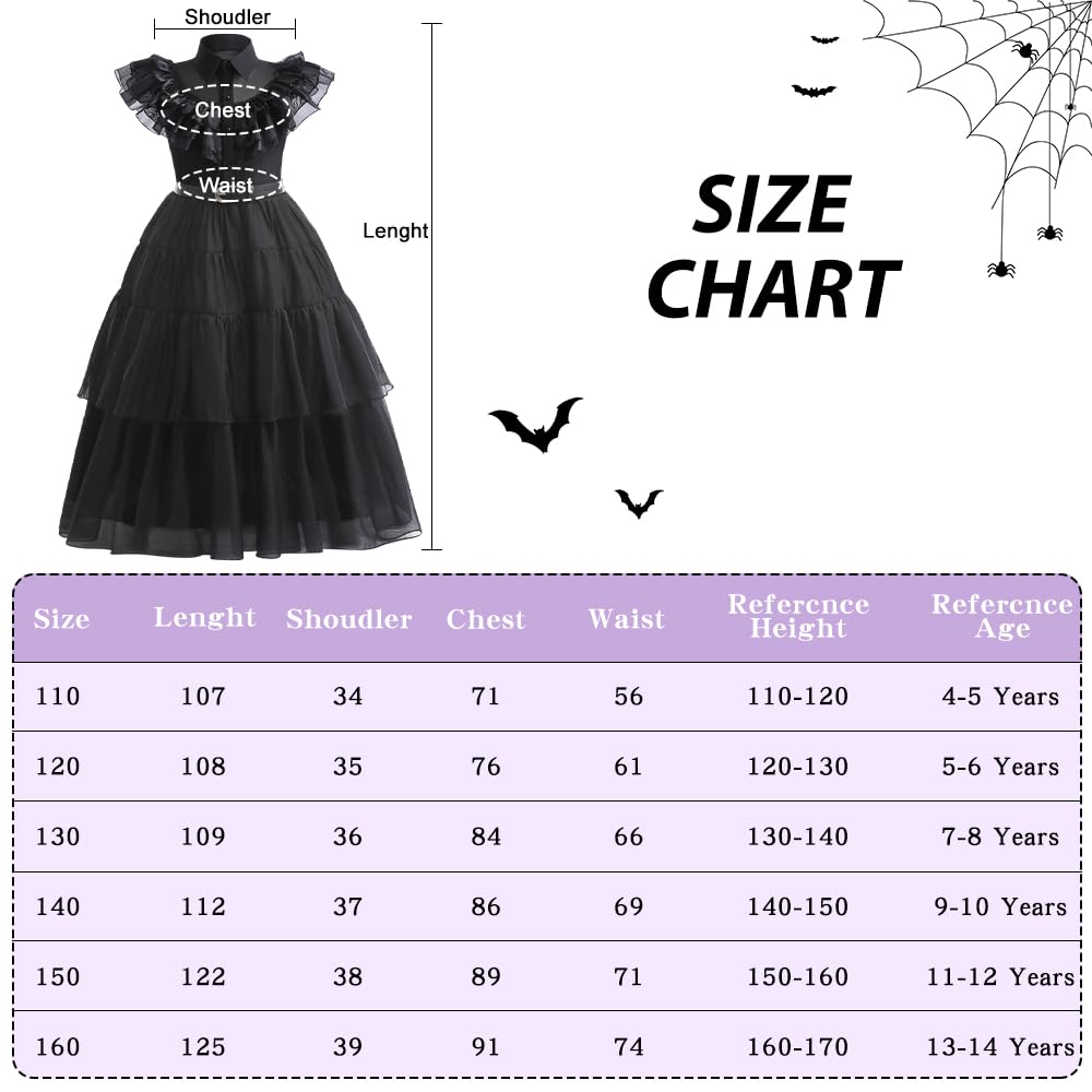keaiyouhuo Kids Black Princess Dress Halloween Costume Girl Dress for Kids Gothic Dress Cosplay Party Outfit 4-14Y