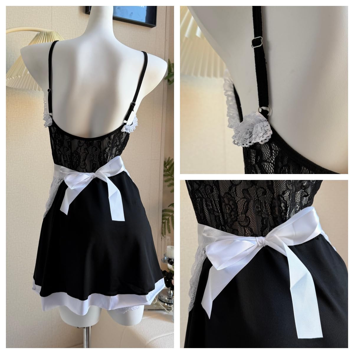 Women's Sexy Maid Costume Naughty Lace French Cosplay Babydoll (image 5)