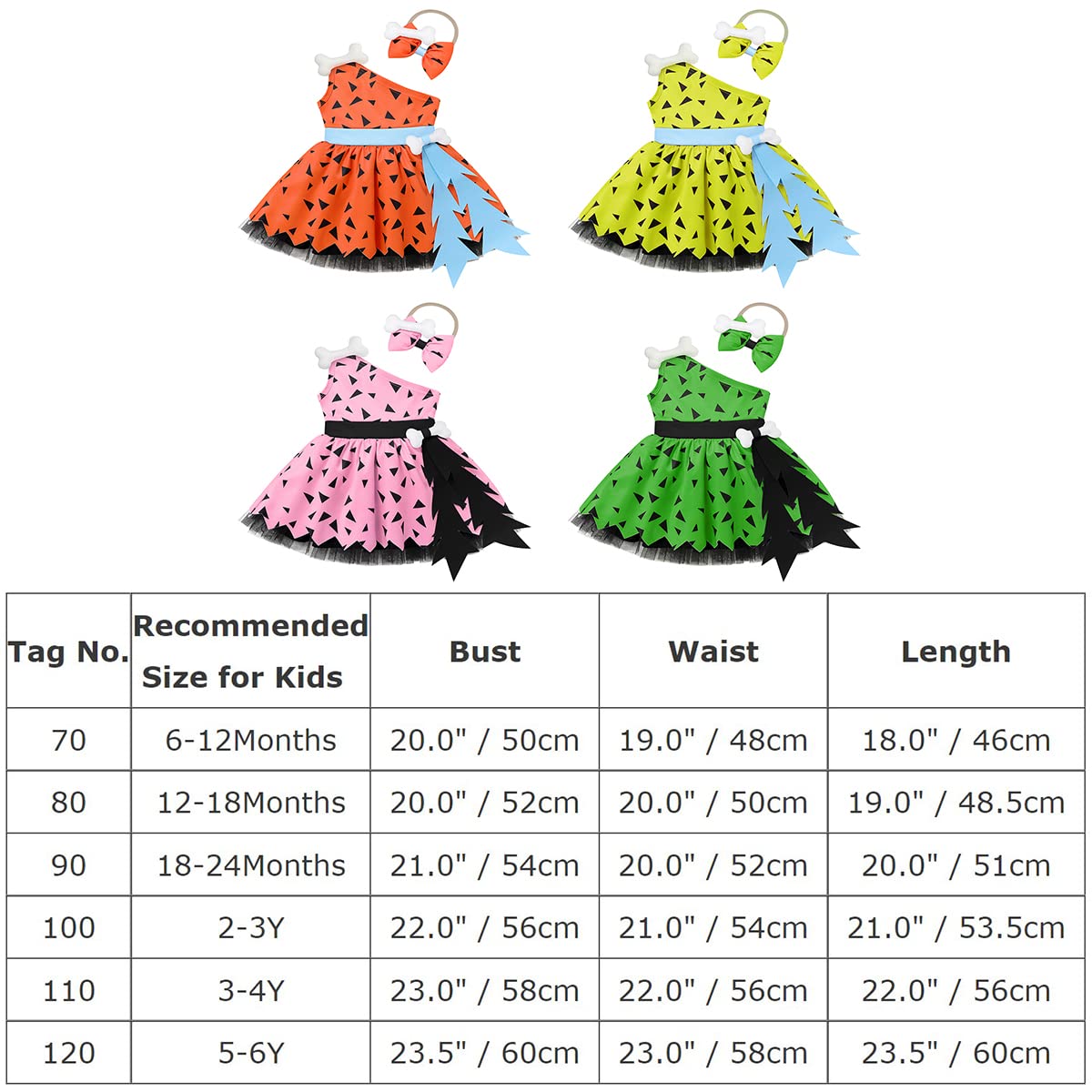 Kids Toddler Infant Baby Costume Historical Stone Age Cave Girl Fancy Dress Up One Shoudler Dress Bone Headband 1st Birthday Outfit Halloween Cosplay Orange Girl 6-12Months