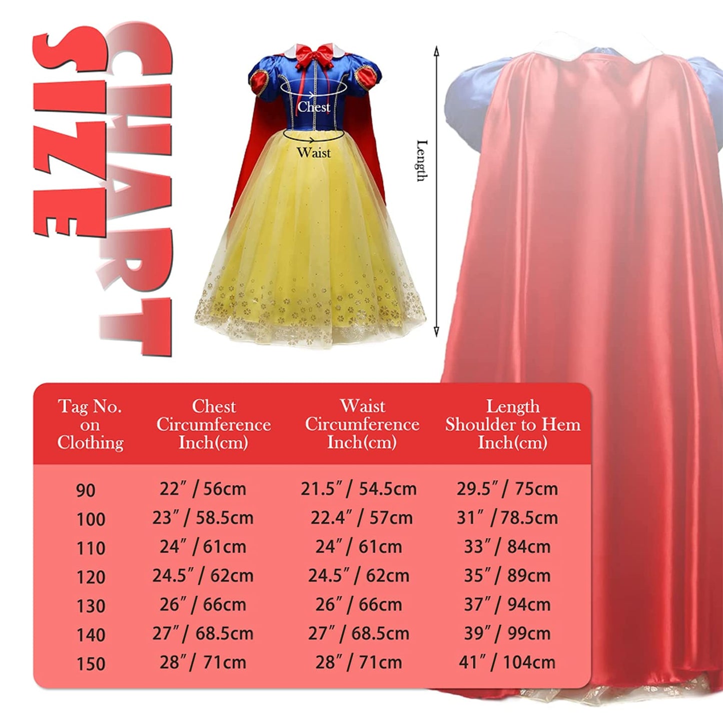 Beejirm Girl Snow White Costume with Princess Crown Wand Accessory, Princess Dress Up Carnival Birthday Party Fancy Dress