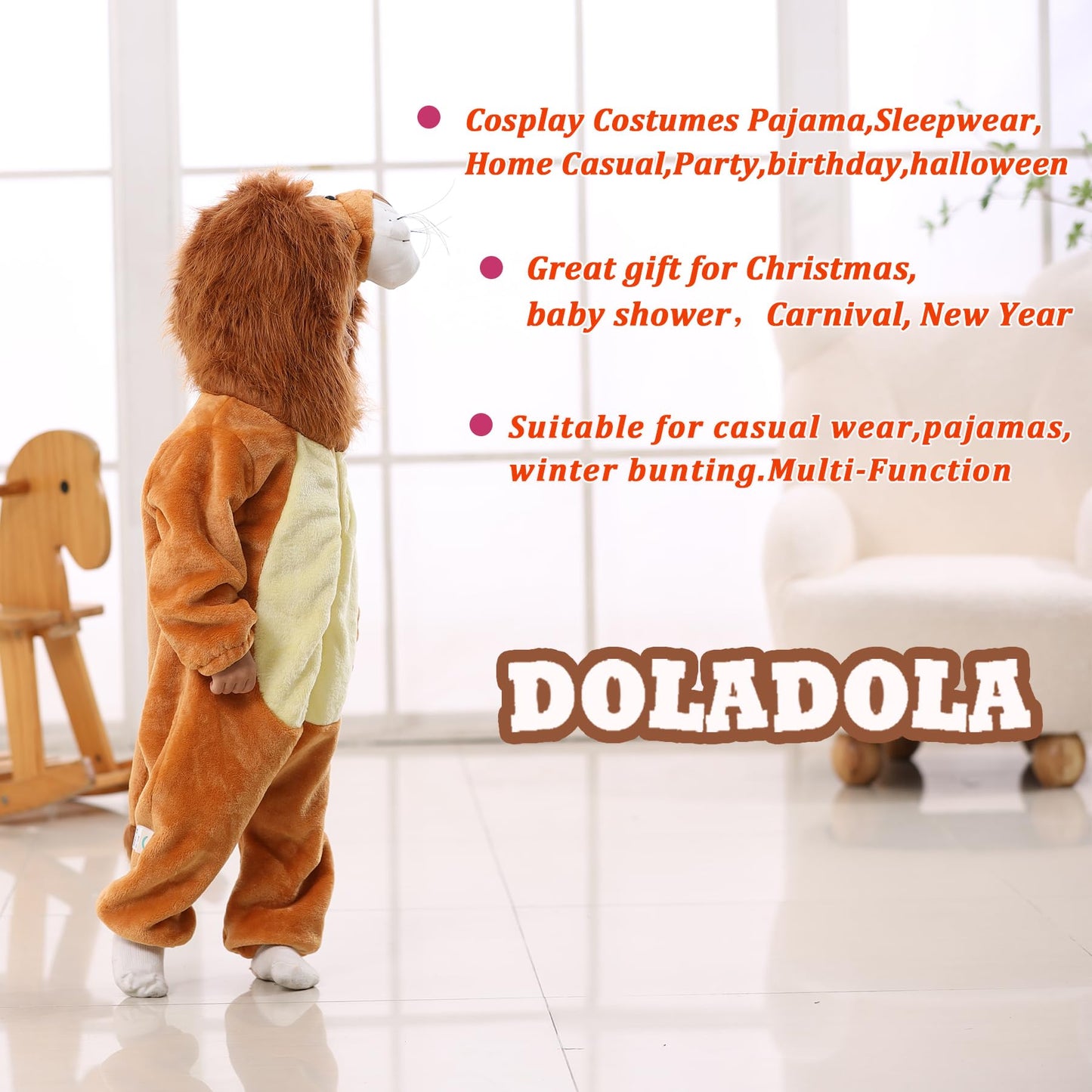 Doladola Baby Boys Girls Cartoon Animal Hooded Costume Infant Pajamas Romper(2-3 Years,Lion)