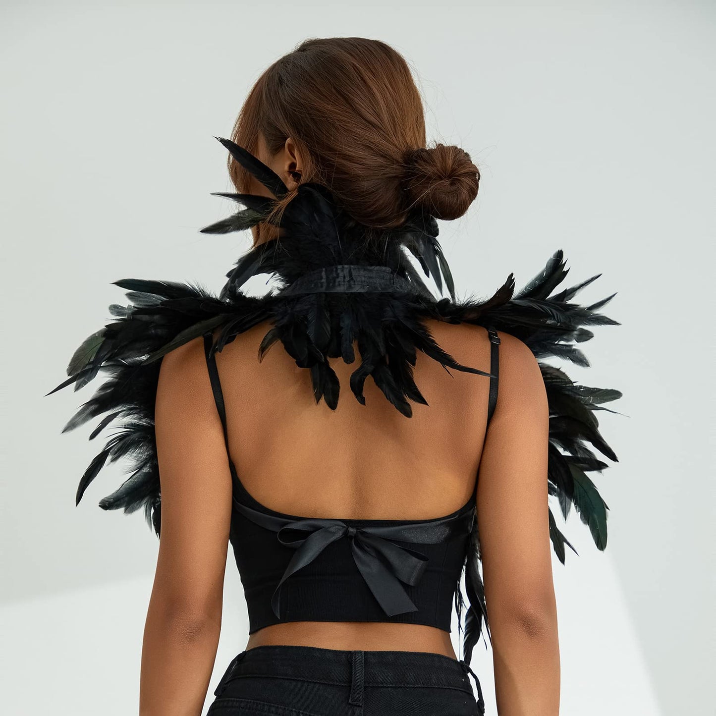 Womens Natural Feather Cape Costume Gothic Lacing Shawl Shrug