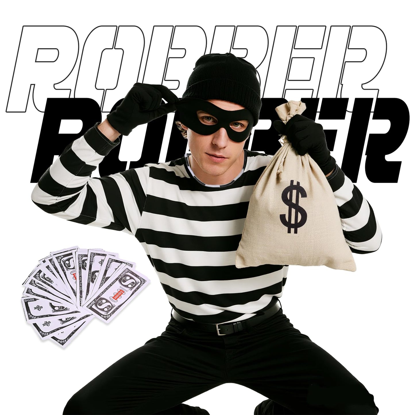 Adults Burglar Costume - Robber Fancy Dress Costume Set - Adult (image 8)