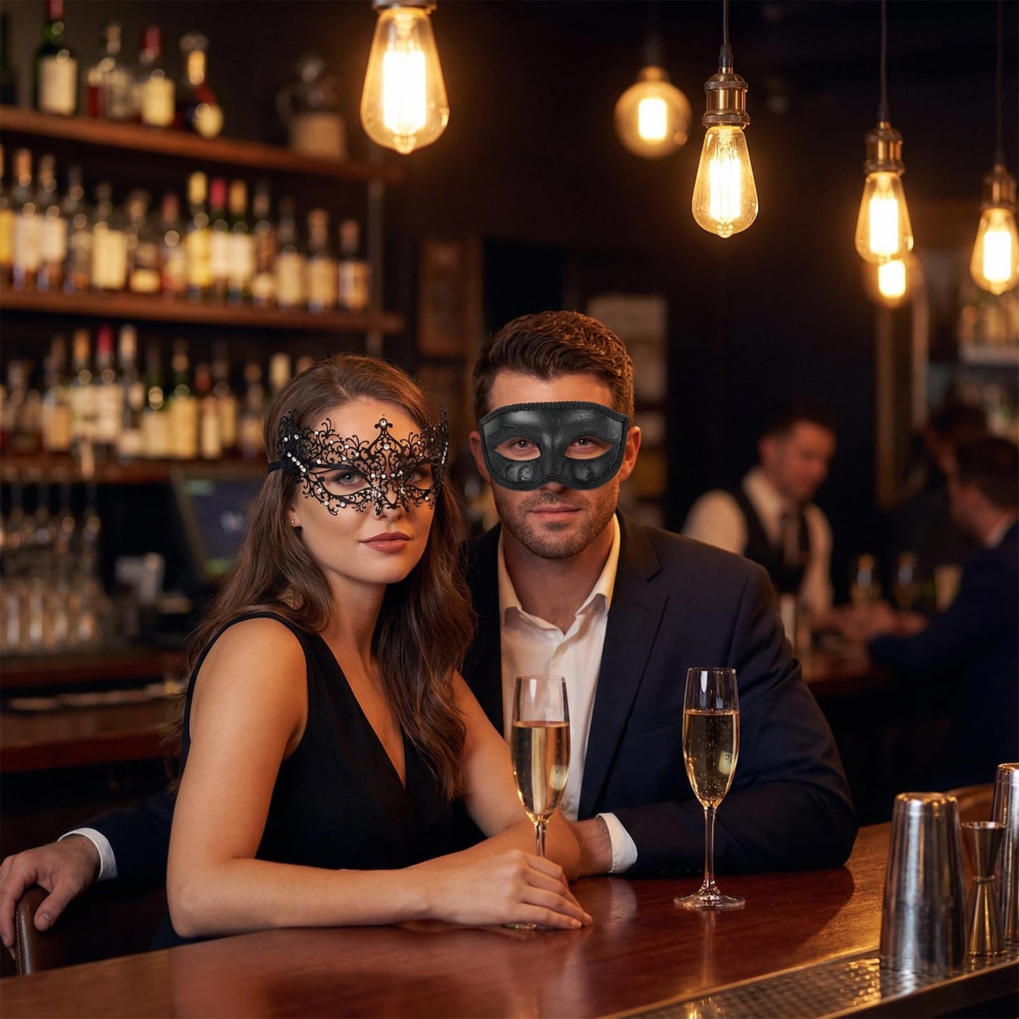 EDLMKM 2 Pcs Couple Masquerade Masks Venetian Party Mask Halloween Costume Carnival Mask for Couples Women and Men, Mardi Gras Decorations Venetian Maskss, Masquerade Ball Masks for Party, Carnival