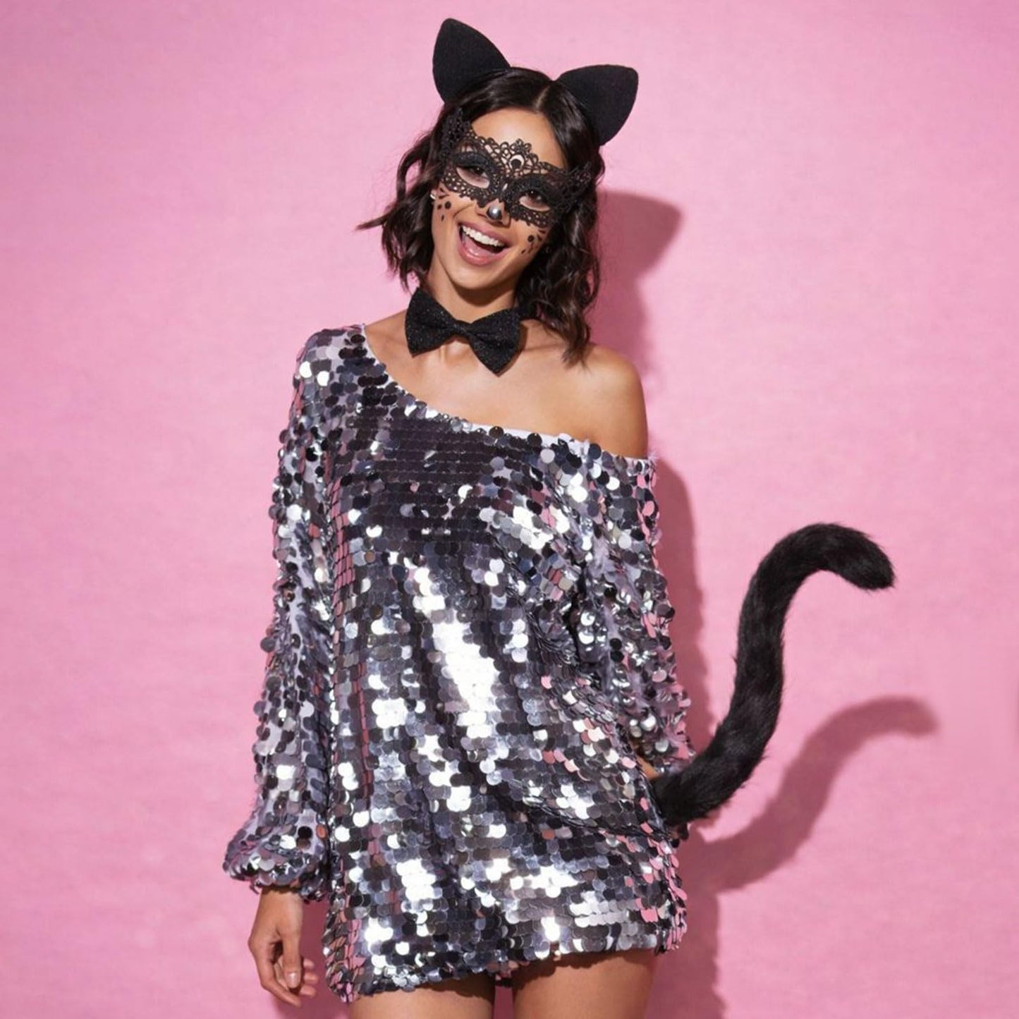 Cat Costume Set with Cat Ears Headband - Cat Tail - Bow Tie - Face (image 6)