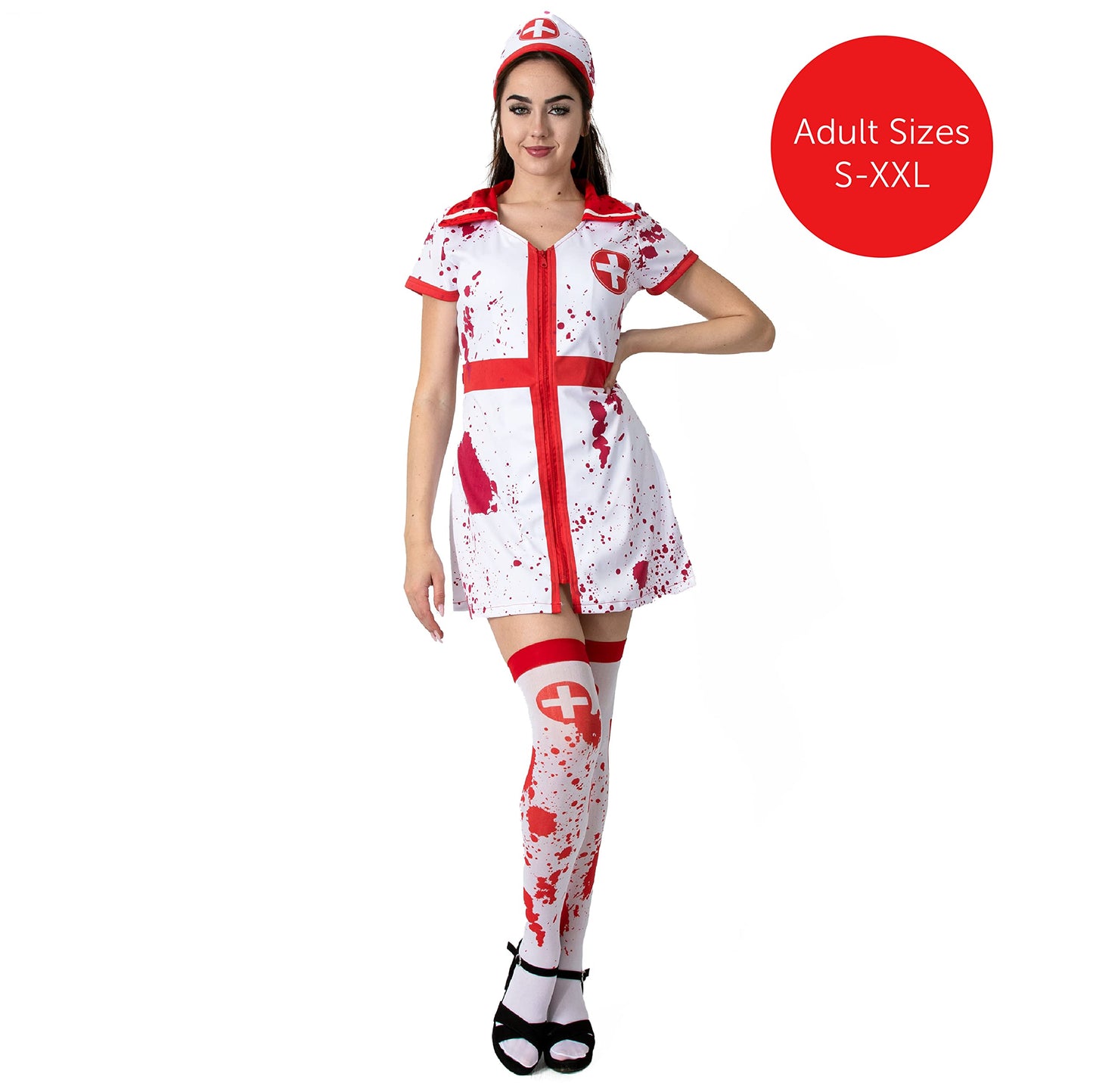 Ladies Zombie Nurse Halloween Costume - Nurse Dress with Hat