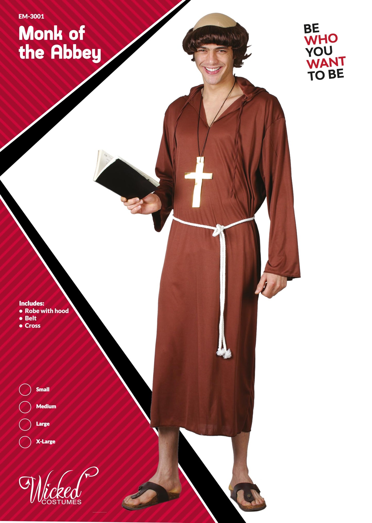 Wicked Costumes Adult Mens Monk Costume Fancy Dress – Medieval Religious Halloween Party Outfit - Medium