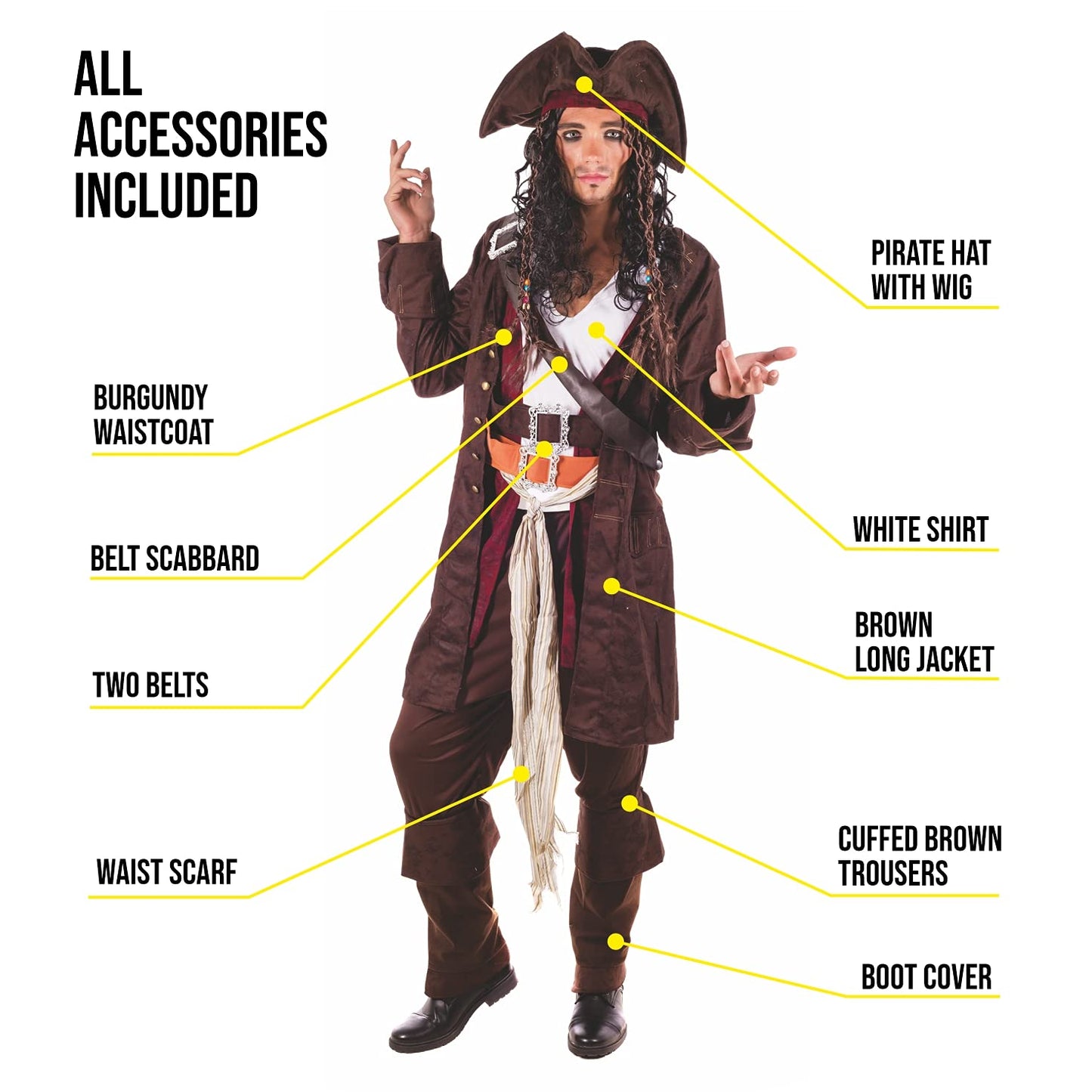 Fun Shack Pirate Costume for Men - Adult Pirate Fancy Dress Outfit - Perfect for Halloween, Halloween Costumes Men, Medium