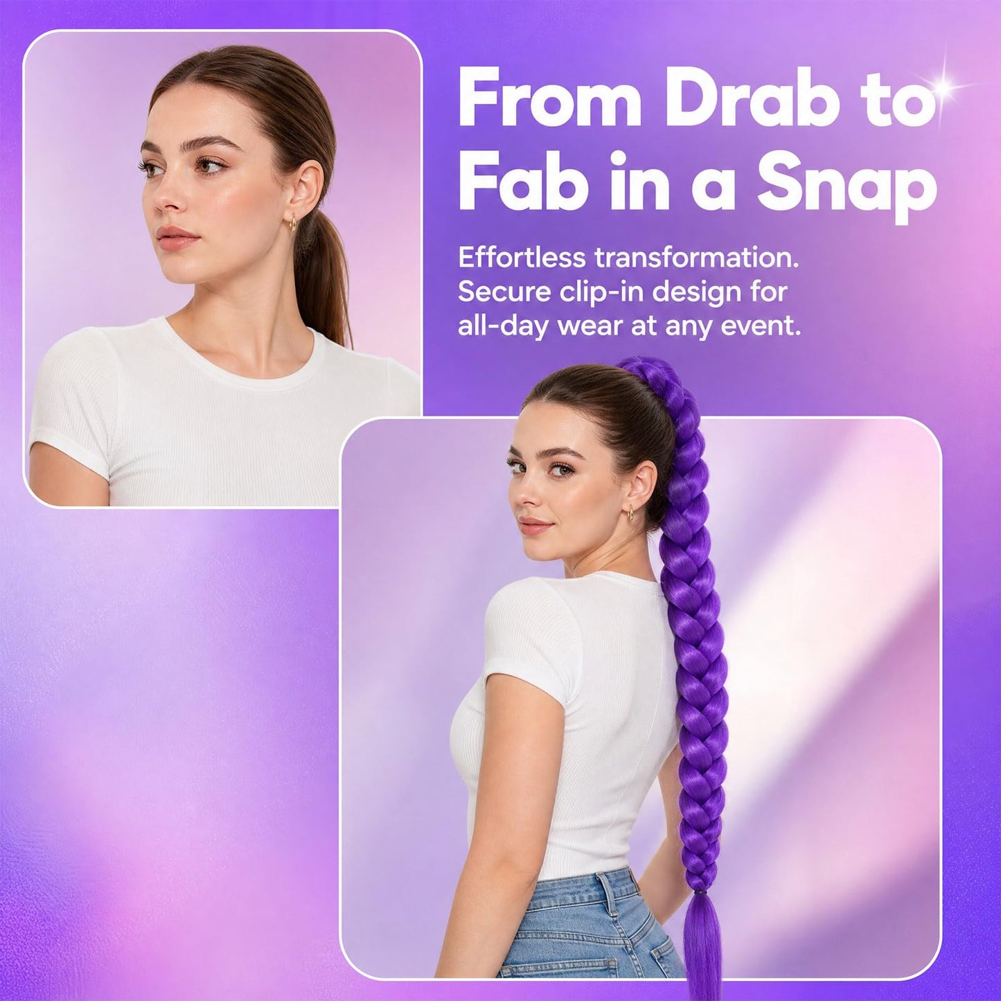 Purple Wig Braided Ponytail Hair Extensions for Women and Girls