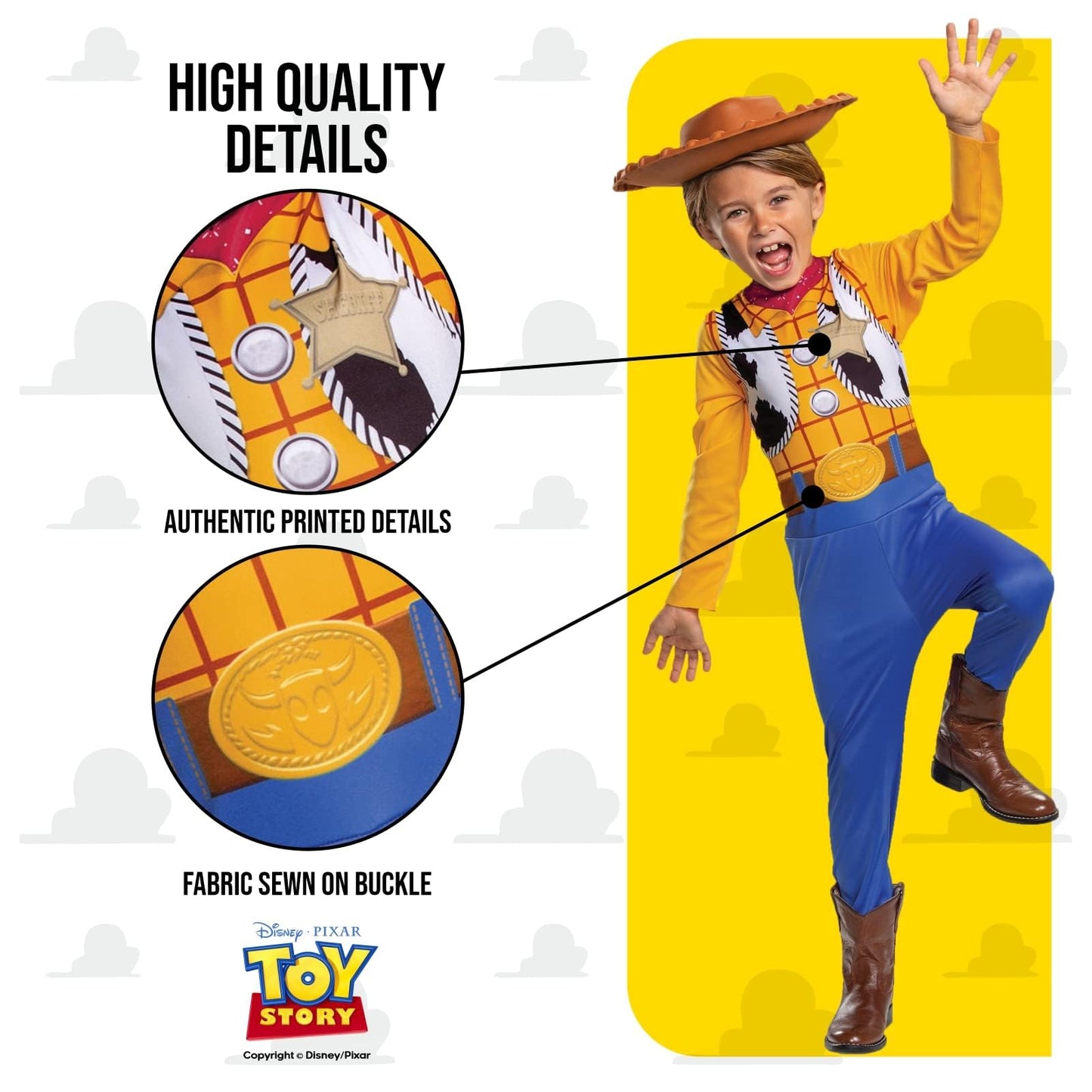 Disney Official Classic Woody Costume for Kids includes Woody Hat, Kids Cowboy Costume, Woody Fancy Dress Up Outfit, Toy Story Costume, World Book Day Costumes for Boys XS