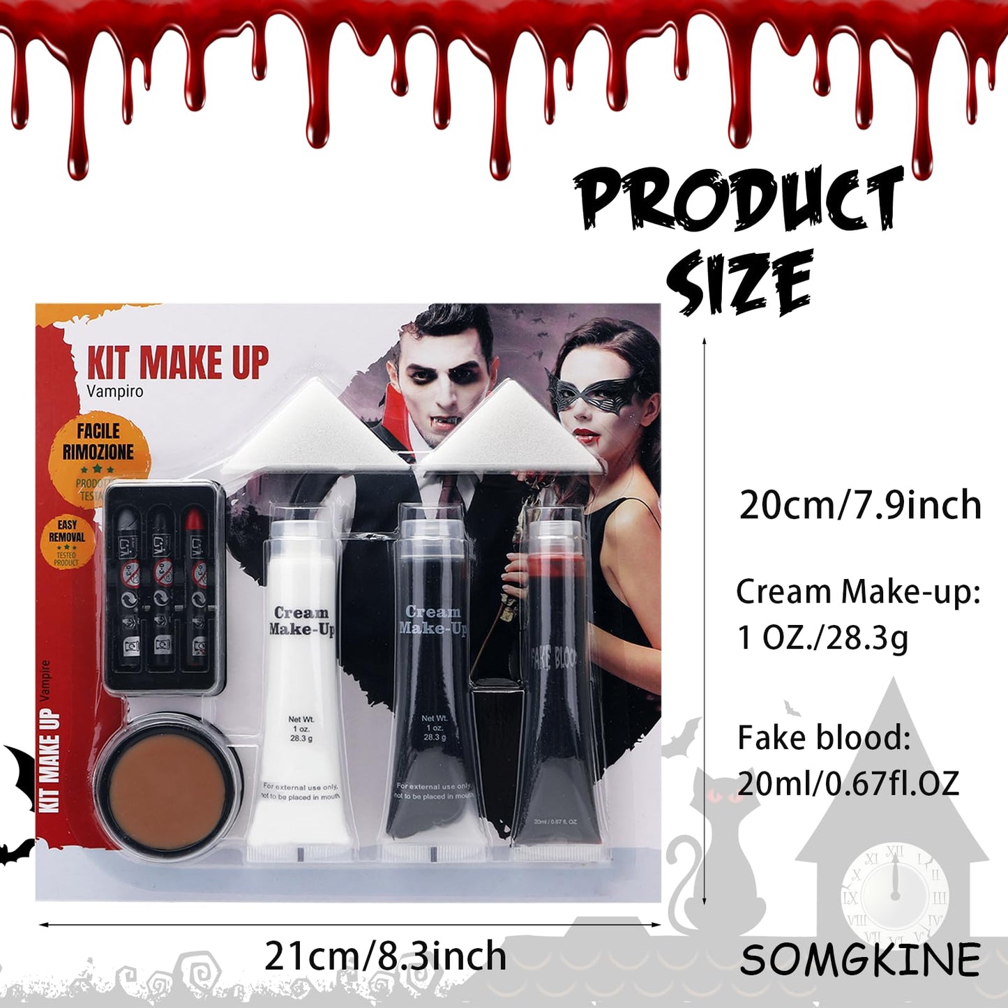 Halloween Makeup Set, Black + White Face & Body Paint, Scar Wax SFX Makeup Kit Washable Fake Blood, Halloween Face Body Paint Oil Sfx Makeup Set, for Halloween Cosplay, Fancy Dress Festivals