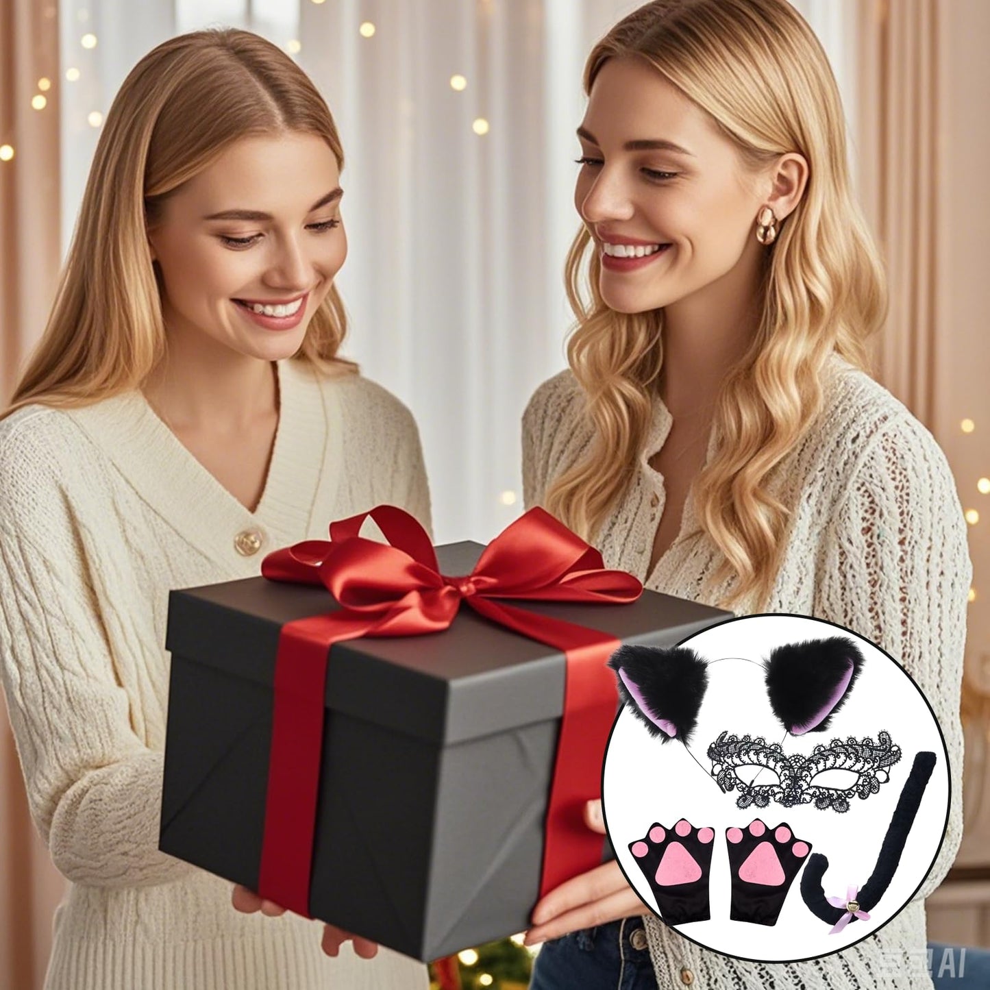 Cat Costume Accessory Set - Faux Cat Ears Headband Fluffy Tail Cat (image 7)