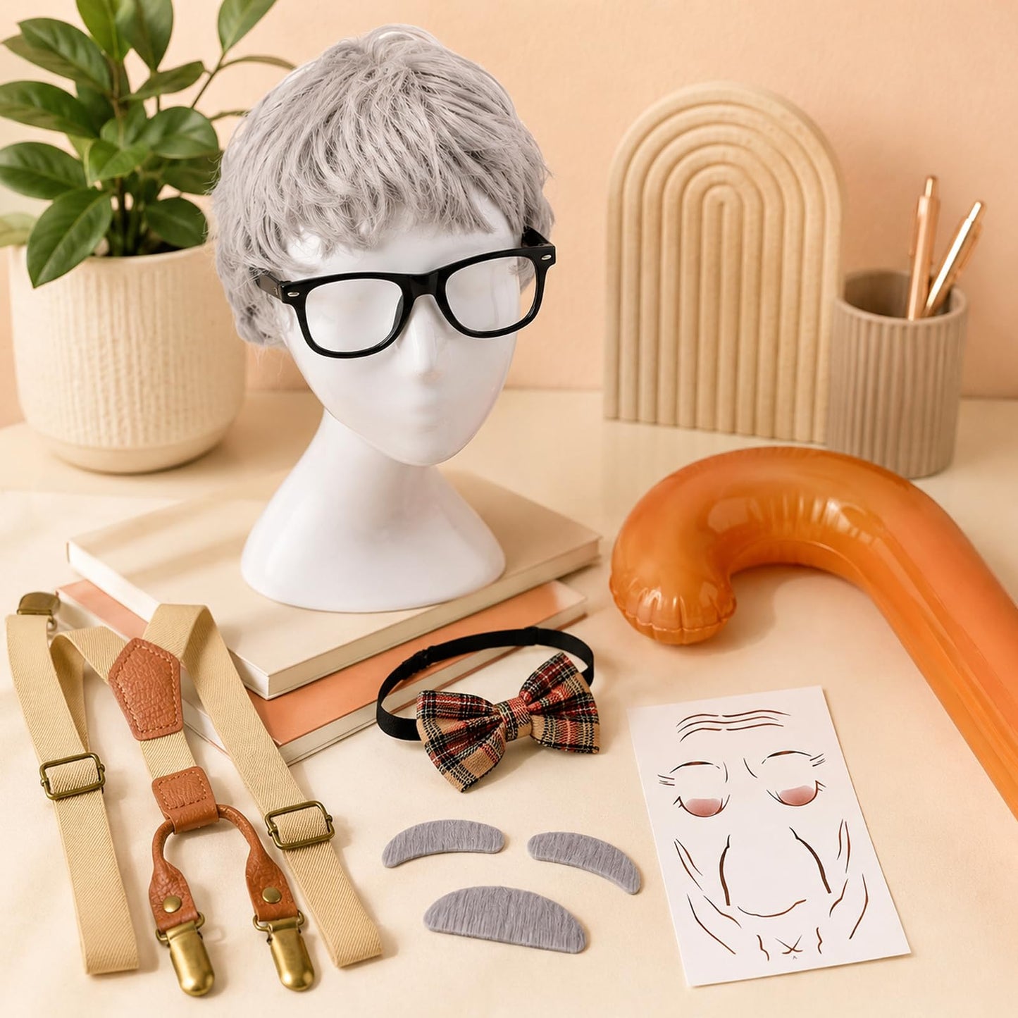 GLGHMH 9PCS Old Man Costume Set Grandad Fancy Dress Disguise for Adults Halloween Cosplay