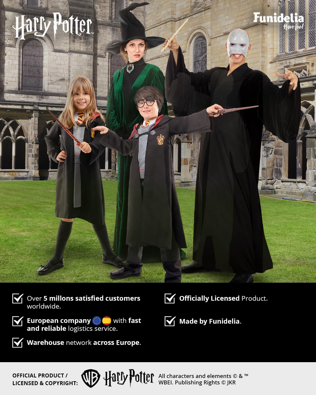 Funidelia Harry Potter Official Costume Kit for boys and girls, Include Gryffindor robe, tie, glasses, wand, gift box, Wizards - Outfit for kids for parties, Carnival, Halloween - Size 10-12 years