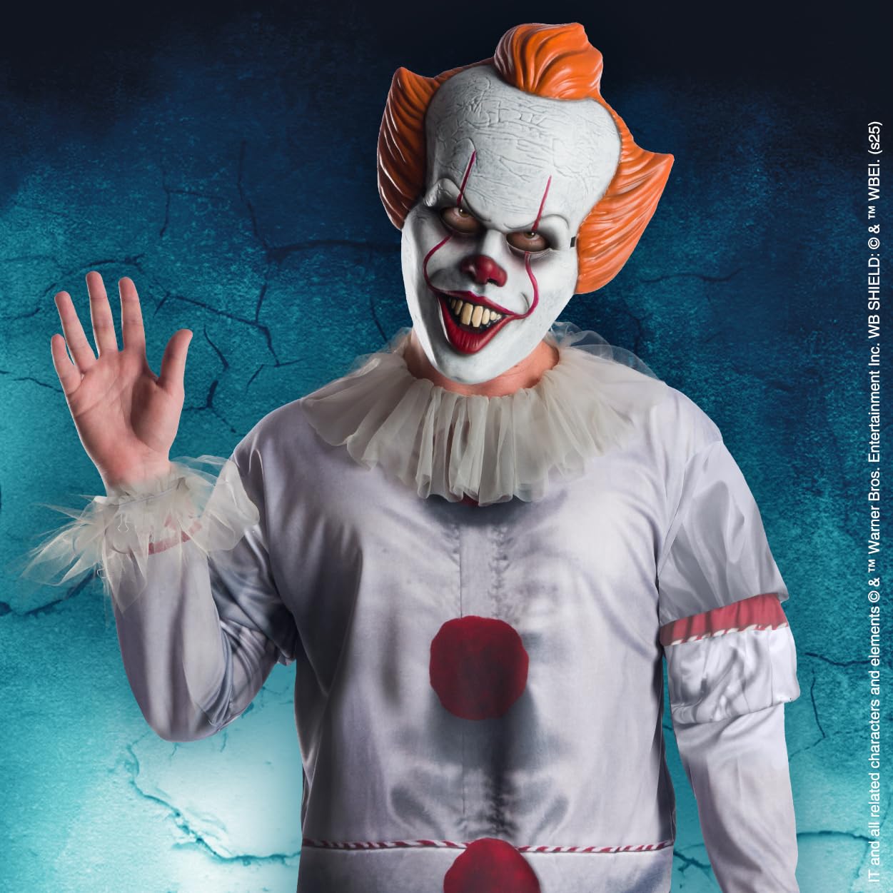 Rubies Official Pennywise IT Clown Costume, Adult Top and Mask Set, (2017 Film Version), Adult Size Standard, Multicolour