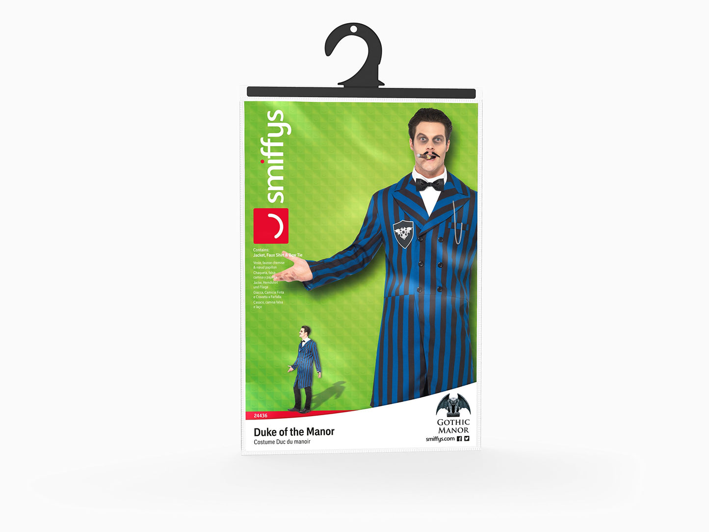 Smiffys Duke of the Manor Costume, Blue with Jacket, Mock Shirt & Bow Tie, Halloween Adult Fancy Dress, Vampire Dress Up Costumes