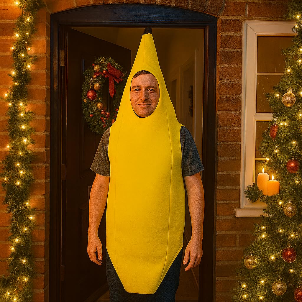 Banana Costume for Adults, Fun Banana Fancy Dress Outfit, Perfect for Halloween, Parties, and Costumes, Lightweight and Comfortable Fruit Costume for Men and Women