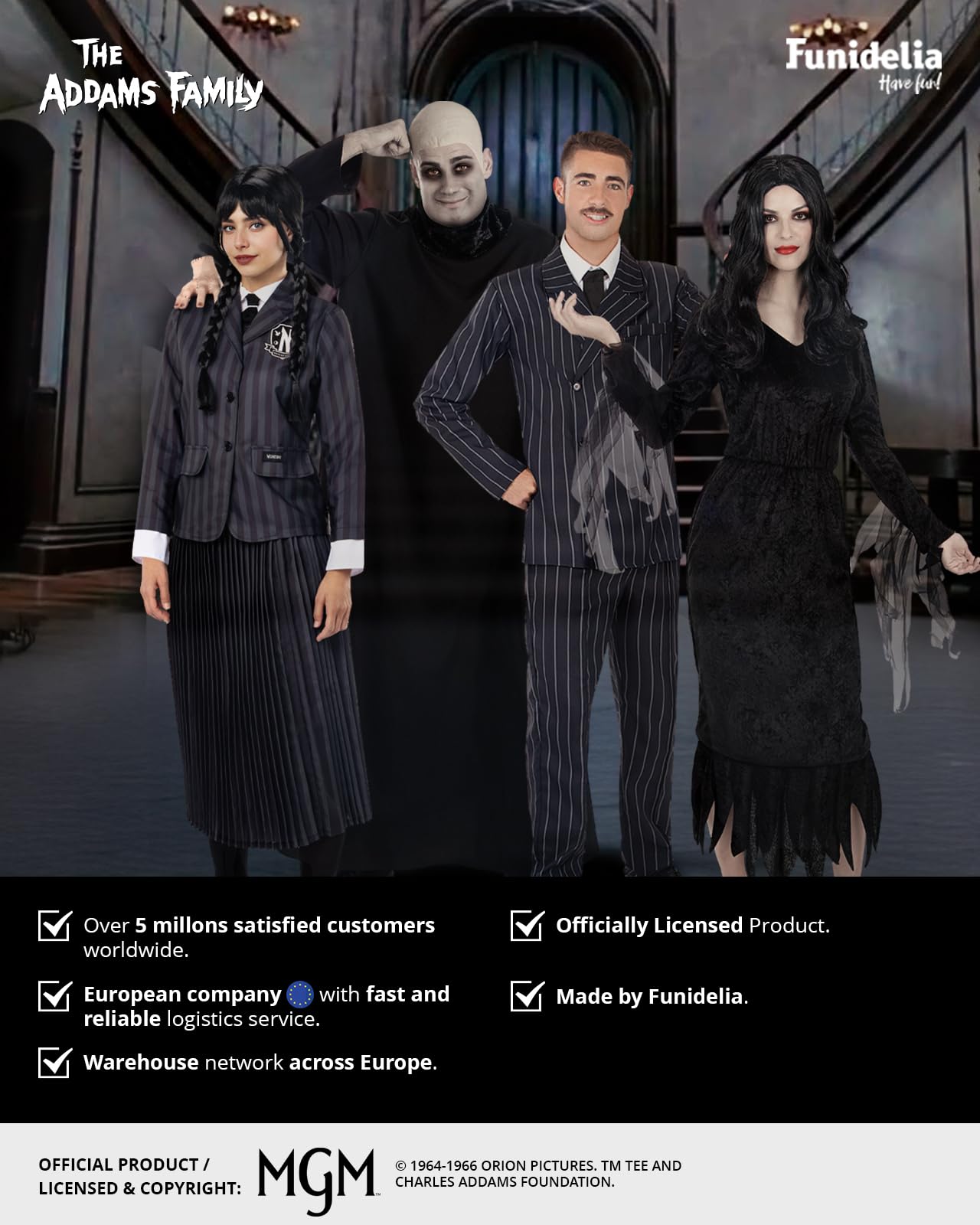 Funidelia Official Wednesday Addams Costume with Wig - The Addams Family for Girls, Includes Dress and Wig - Outfit for Kids for Parties, Carnival and Halloween - Size 3-4 years