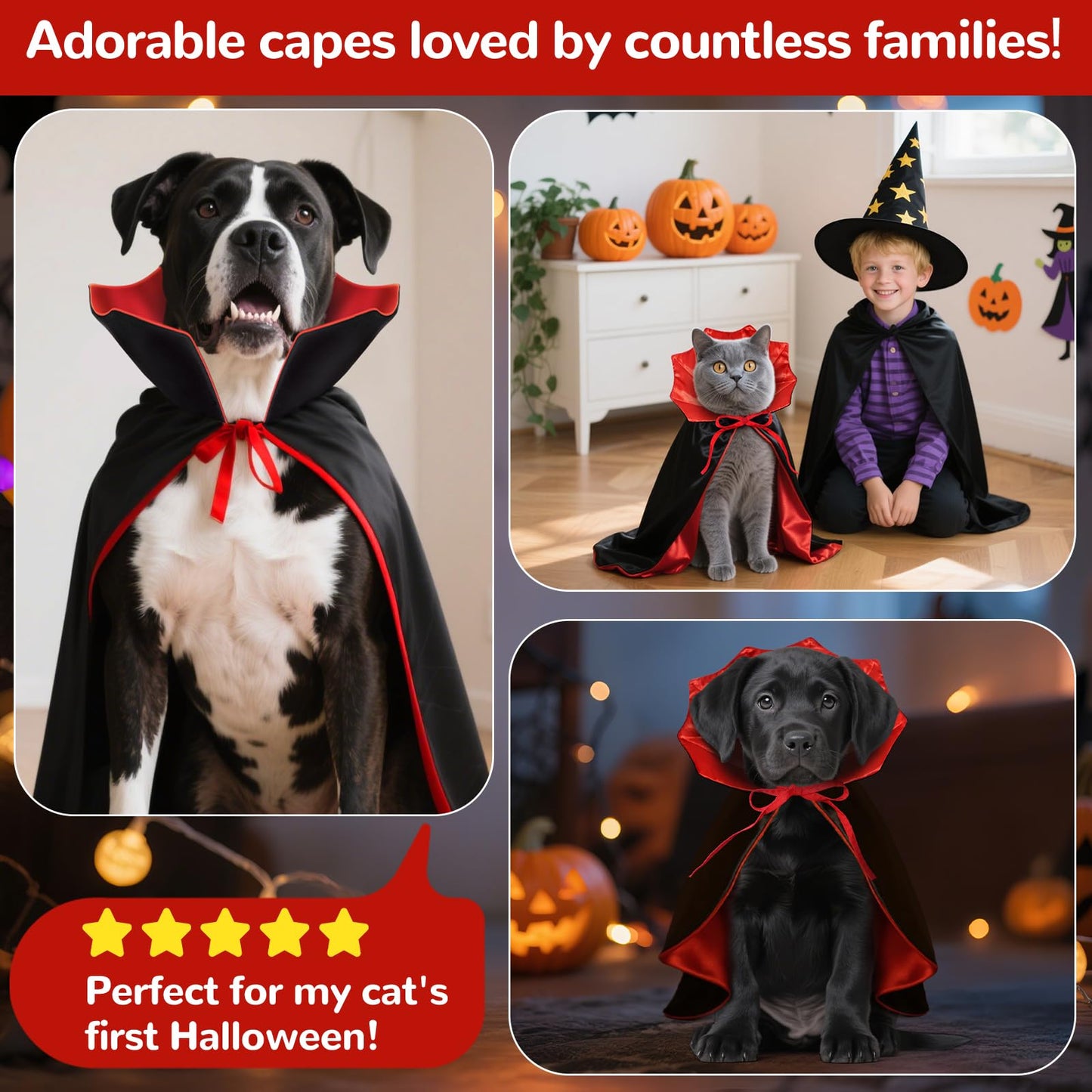 Halloween Pet Vampire Cape Adjustable Red & Black Fancy Dress