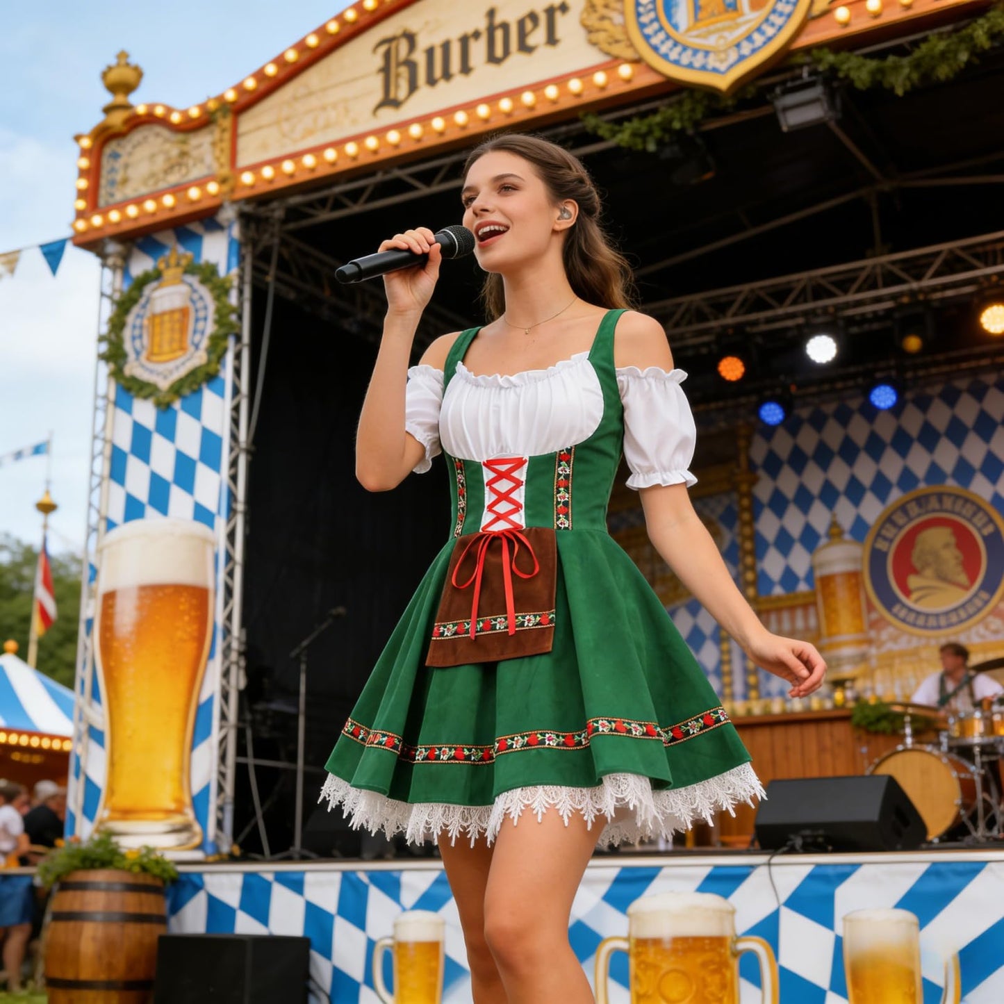DELIVESS Womens Oktoberfest Costume German Bavarian Dirndl Dress For Halloween Carnival Outfit (Green, L)