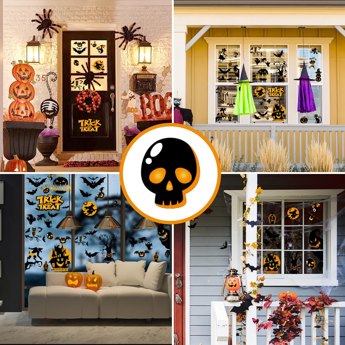Xyxu Halloween Decorations Window Stickers, 9sheets Scary Halloween Window Stickers Clings Decorations, Wolf Bat Witch Ghost Spider Pumpkin Halloween Stickers for Window Halloween Decorations Indoor