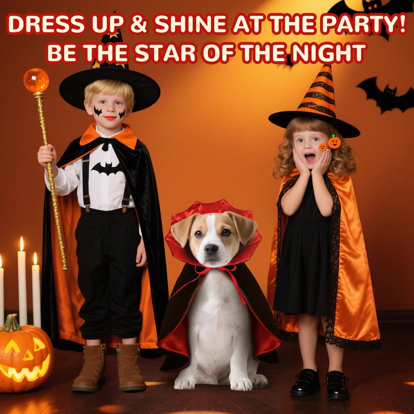 Halloween Pet Vampire Cape Adjustable Red & Black Fancy Dress