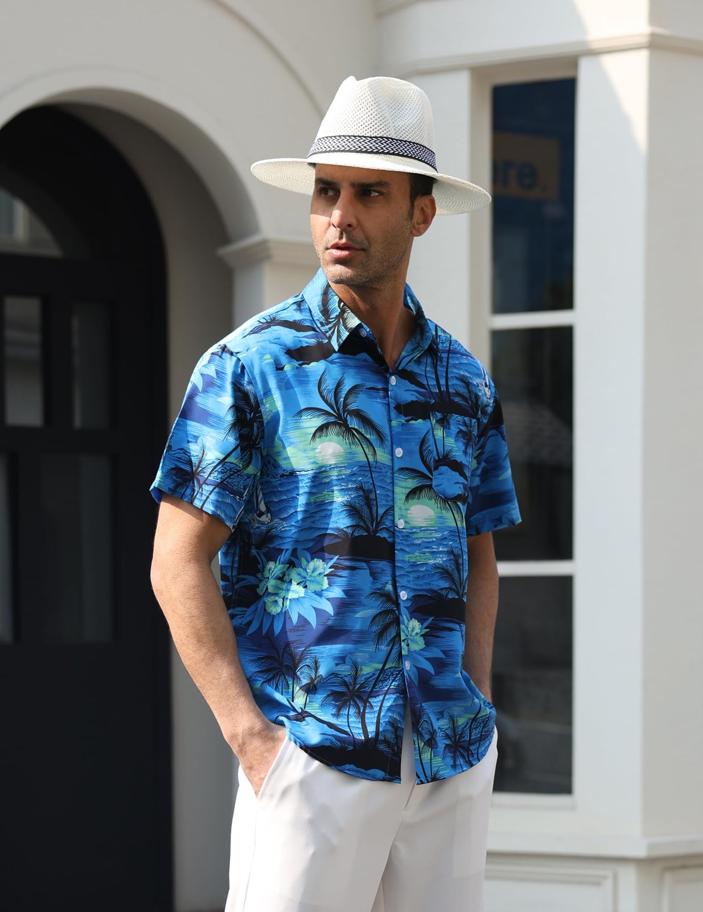 Hawaiian Shirt for Men with Chest Pocket - Short Sleeve Lightweight