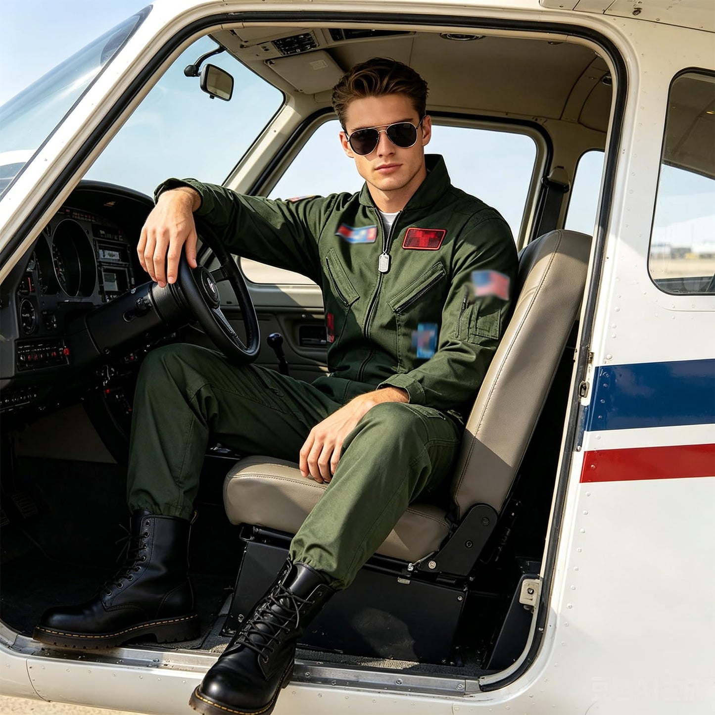 Men Pilot Costume Aviator - Fighter Pilot Flight Suit Costume Fancy (image 7)