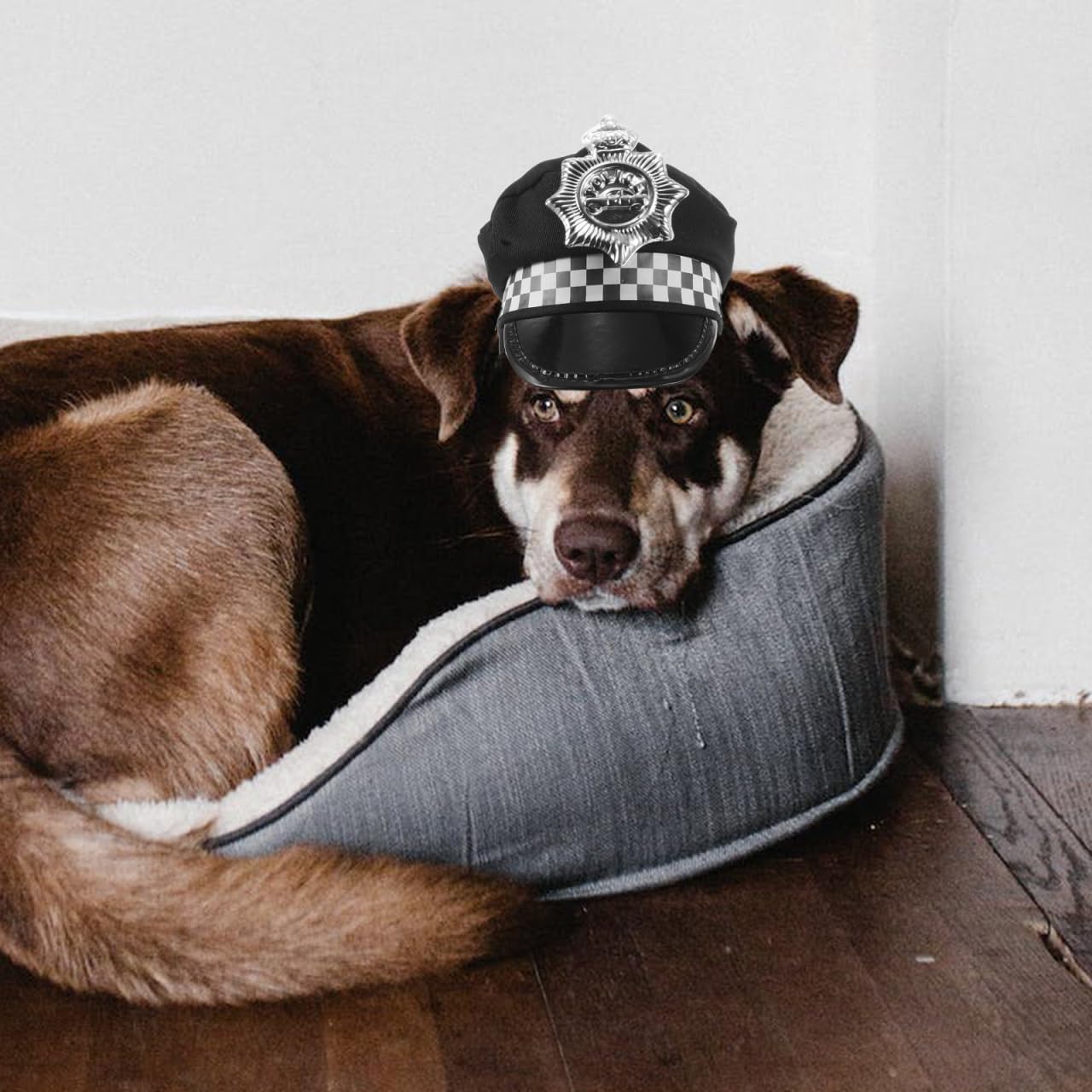 Adjustable Pet Police Hat with Neck Strap Dog Cat Costume Accessory