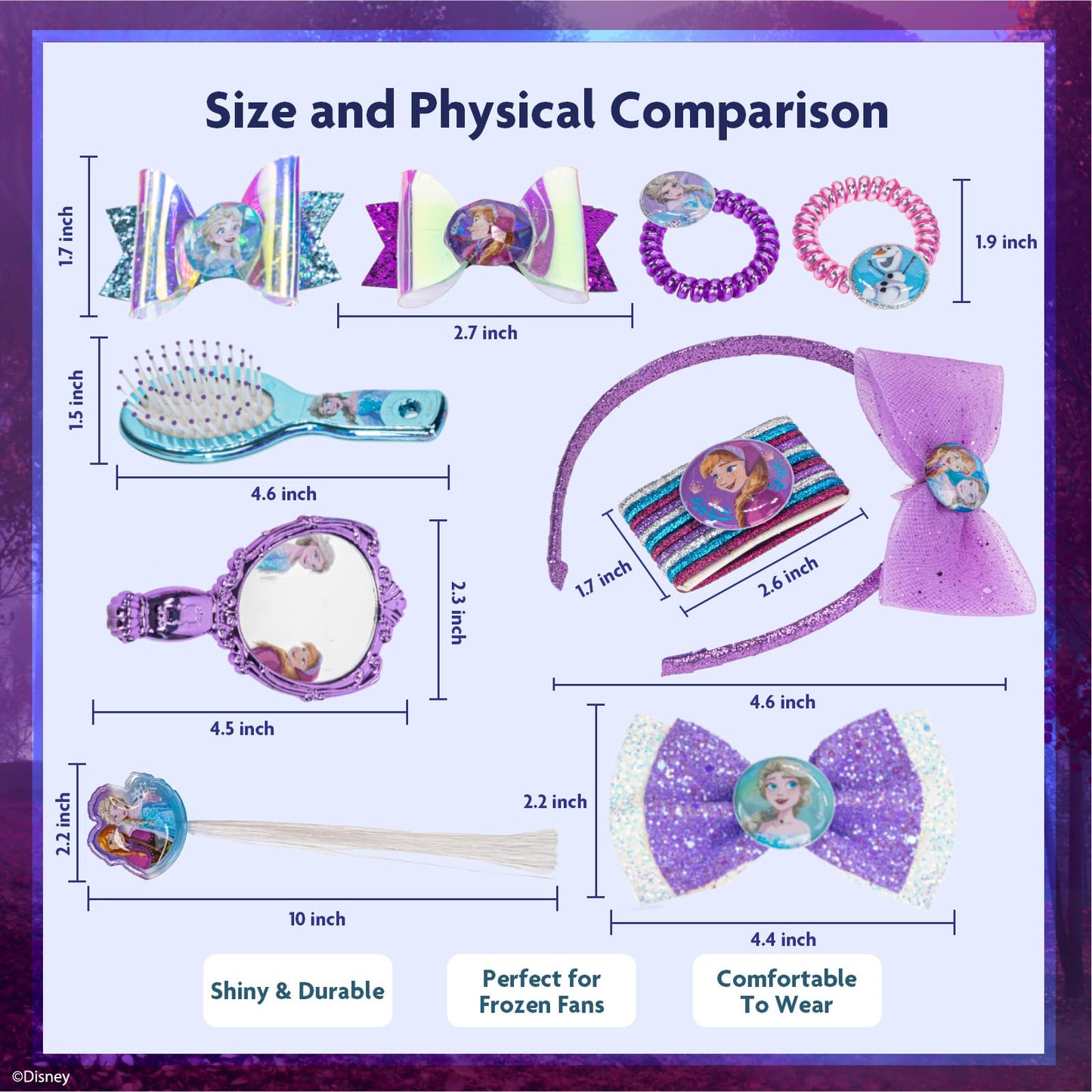 Disney Frozen 2 - Townley Girl Hair Accessories Box|Gift Set for Kids Tweens Girls|Ages 3+ Including Hair Ties & Bows, Mirror, Headband, Brush and More, for Parties, Sleepovers and Makeovers, 20 Pcs