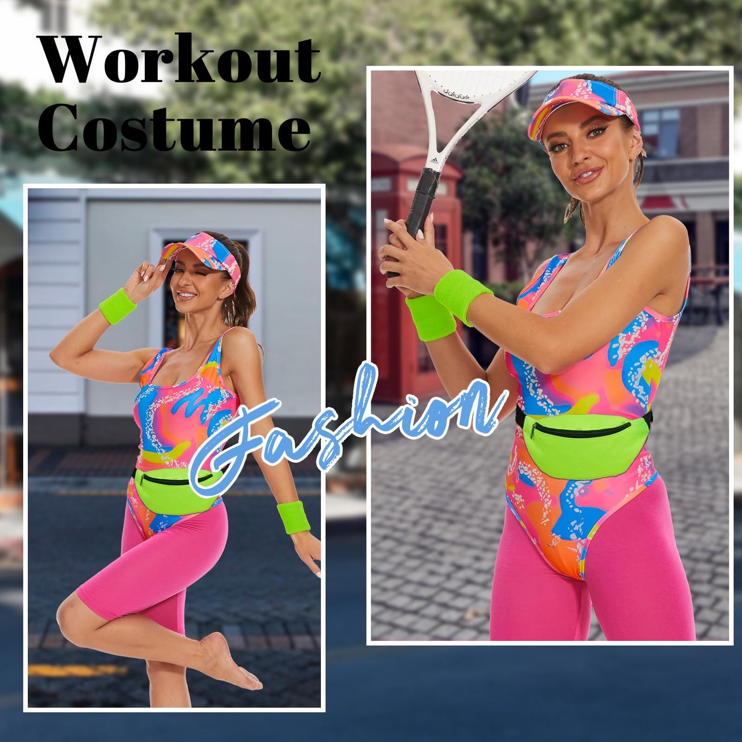 OPAEHJF 80s Workout Costume for Women Halloween Cosplay Couples Outfits Swimwear Suit 80s 90s Workout Costume Outfit 5Pcs Set (S)
