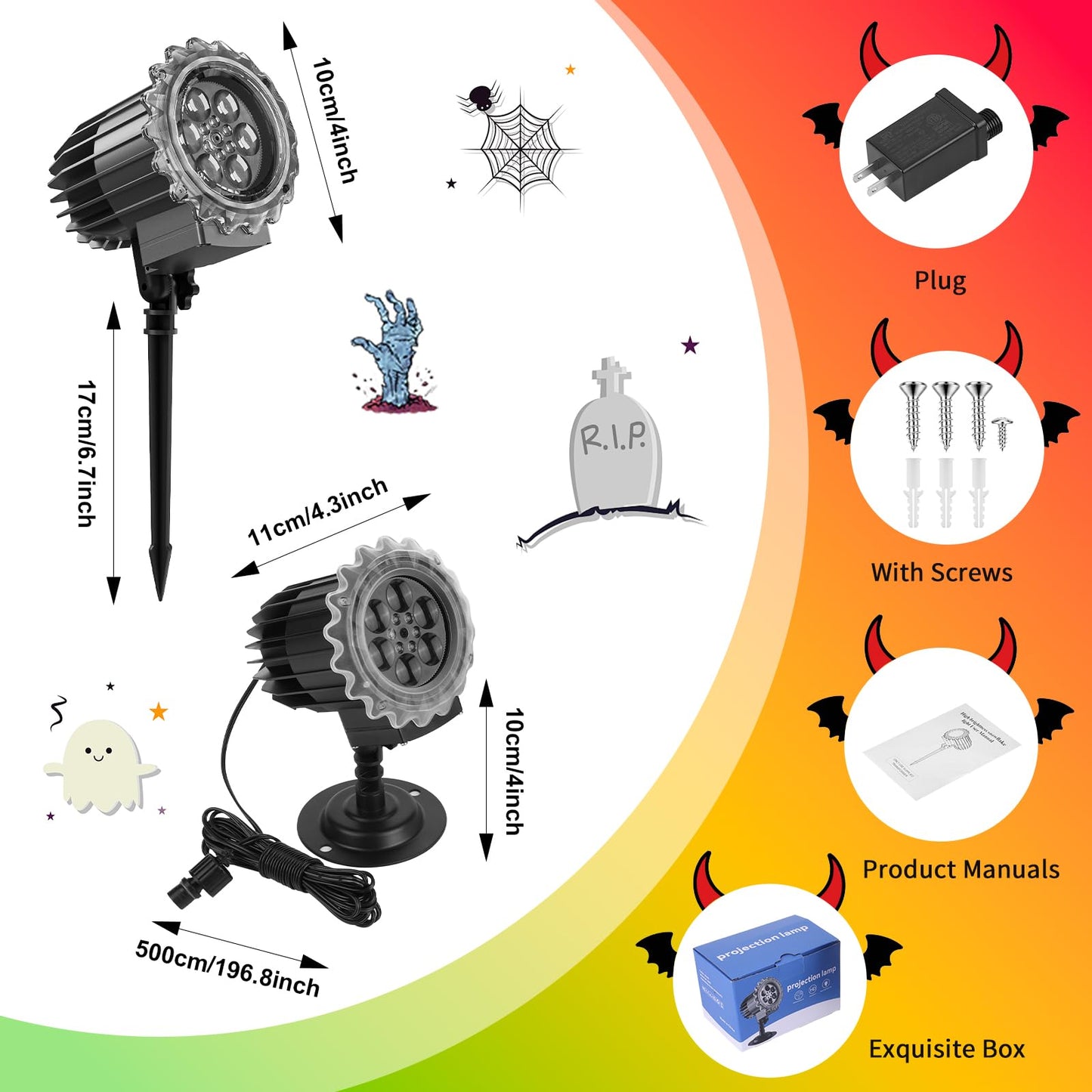 Halloween Projector Lights Outdoor, 3D Dynamic Ghost Projector Light with 4 HD Patterns, Rotating LED Lights 2026 Upgraded Waterproof for Yard, Garden, Party, Halloween Decor