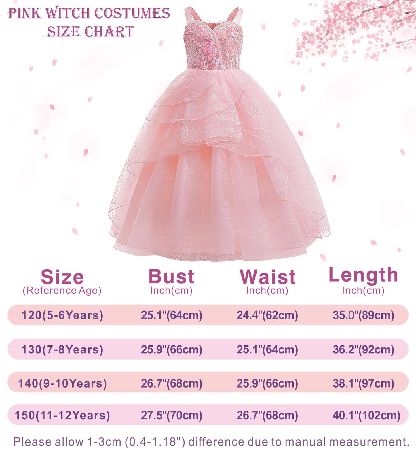 Marendyee Kids Princess Dress up Magic Witch Costume World Book Day Costumes for Girls Sequin Fancy Dress Pink Princess Fairy Dresses Child Celebration Theme Party Outfits Teenagers 11-12 Years