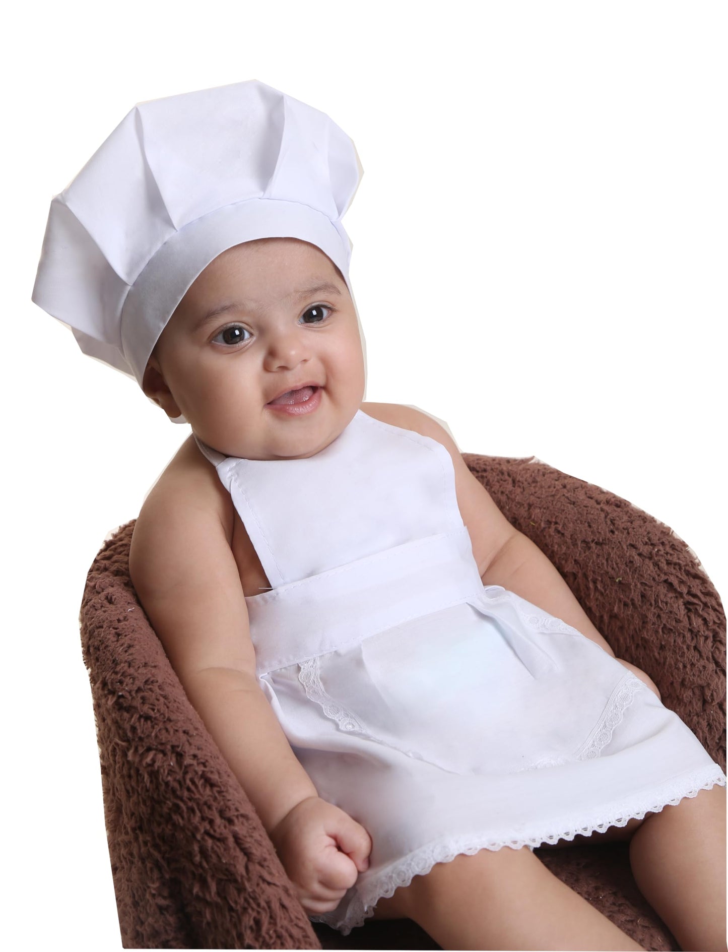 Matissa & Dad Baby Apron and Chef Hat Infant Mini Chef Outfit Toddler White Baker Costume photoshoot props newborn photography outfit (Baby Girl, 0-2 Months)