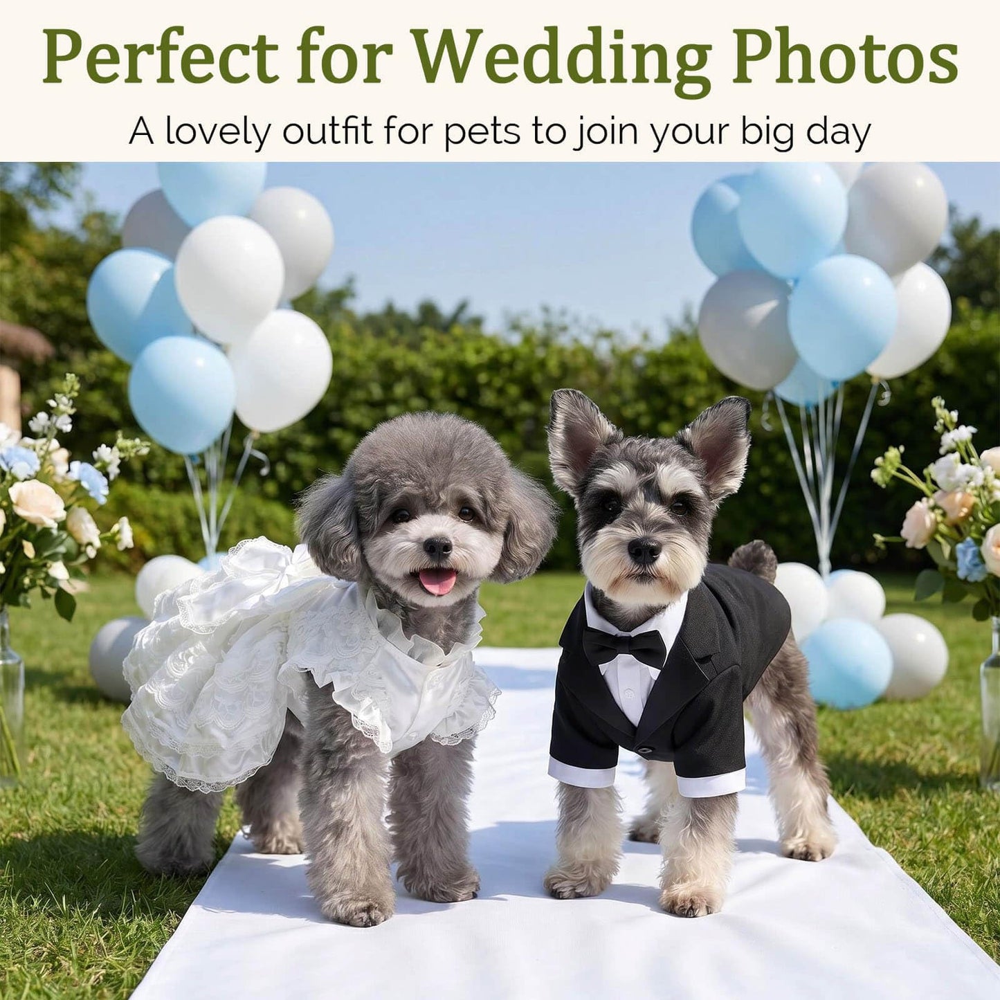Dog Wedding Dress with Veil - Princess Lace Dog Dress with Bow