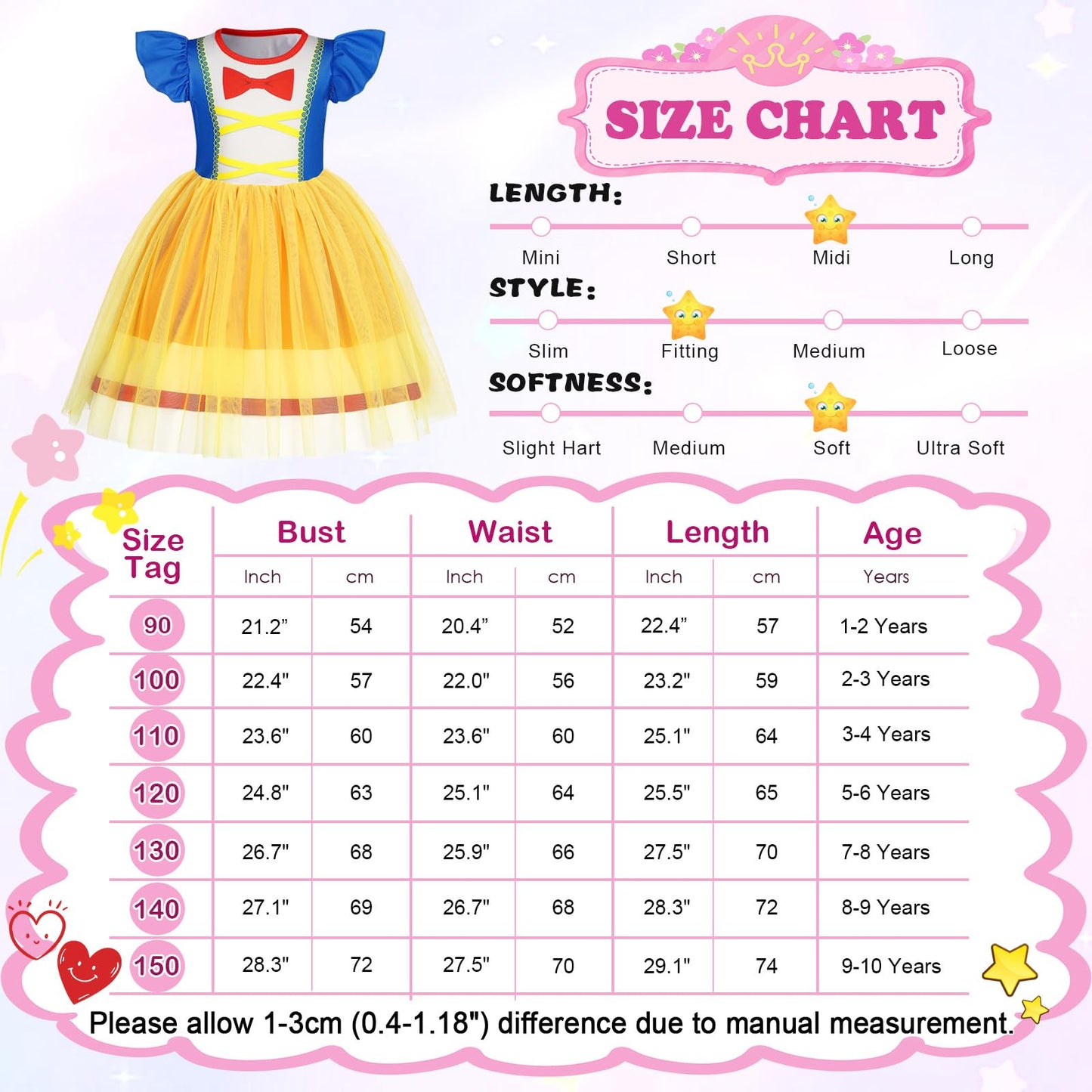 AmzBarley Princess Dress up Costumes for Girls Halloween Costume Kids Birthday Party Dresses Cosplay World Book Day Fancy Dress Clothes Yellow Age 5-6 Years 120